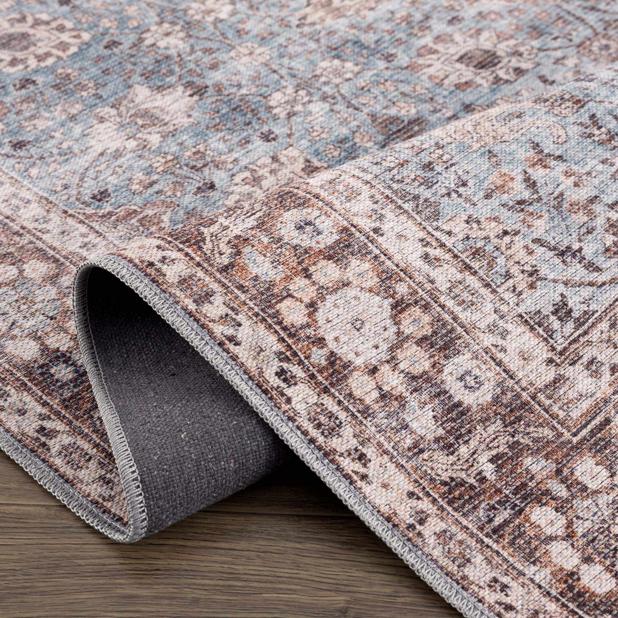 Brown Blue Dauis Vintage Washable Rug - Decor Addict, LLC