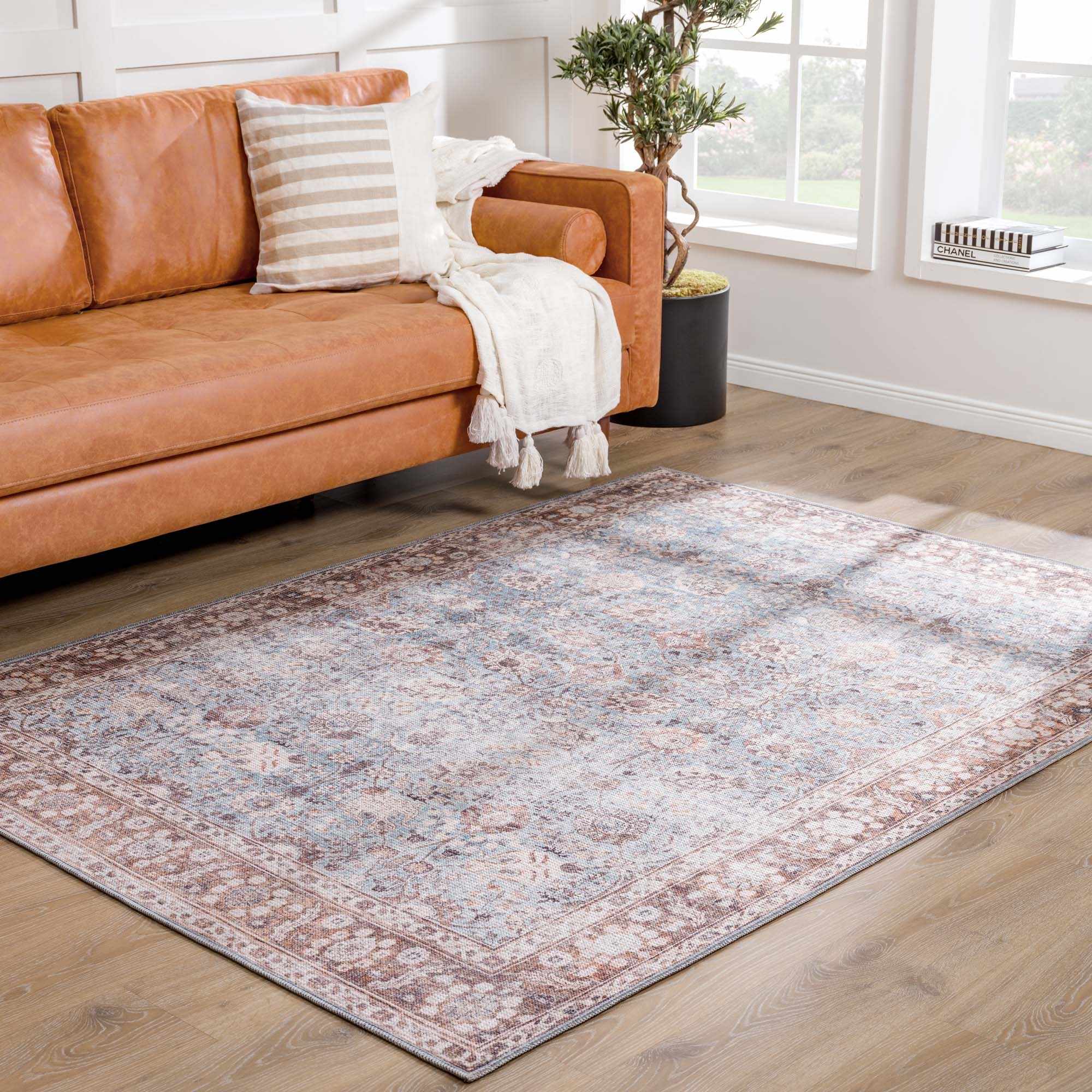 Brown Blue Dauis Vintage Washable Rug - Decor Addict, LLC