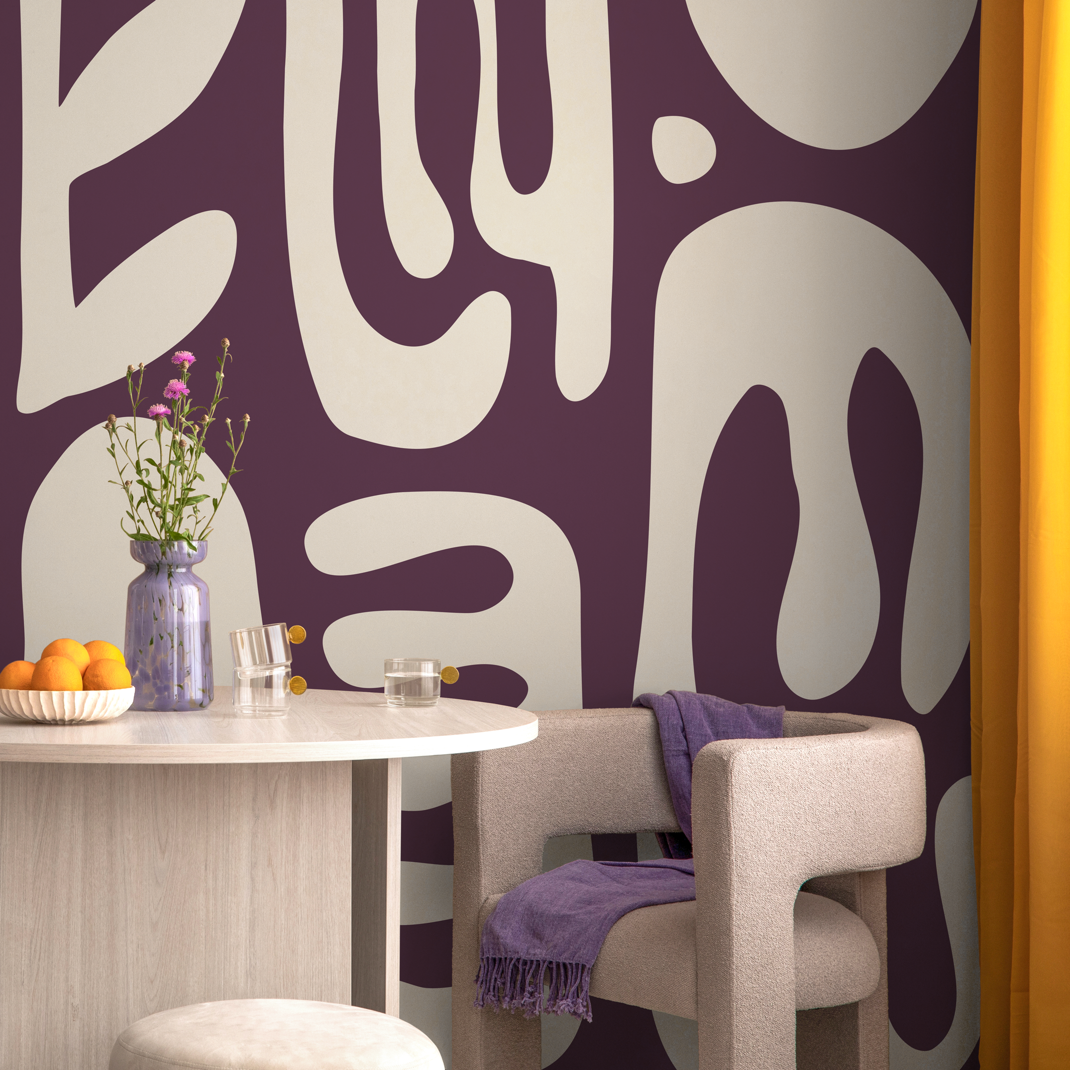 Abstract Wallpaper with Bold Organic Shapes in Purple and Beige - D594 - Decor Addict, LLC