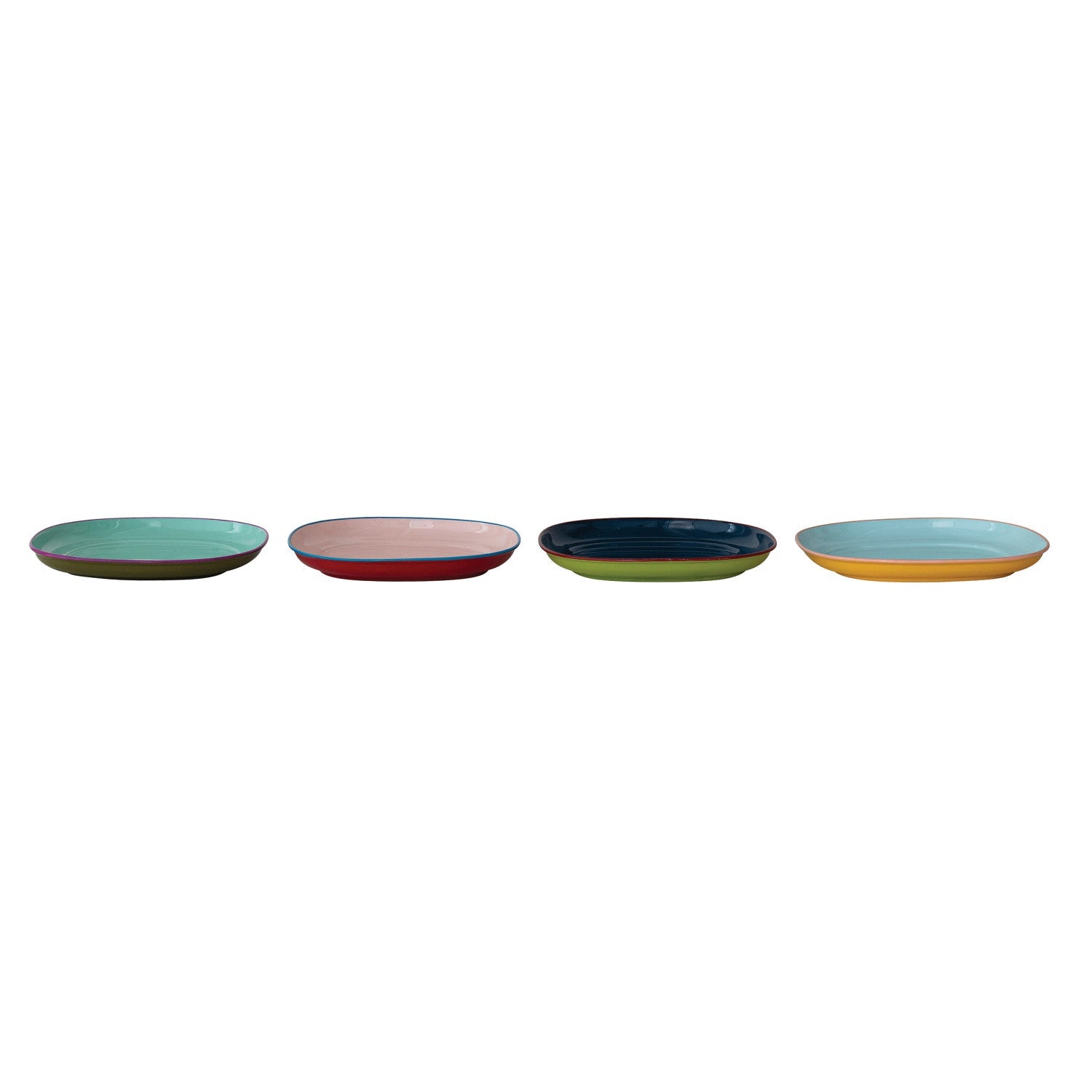 Enameled Stainless Steel Plate with Colored Edge, 4 Colors