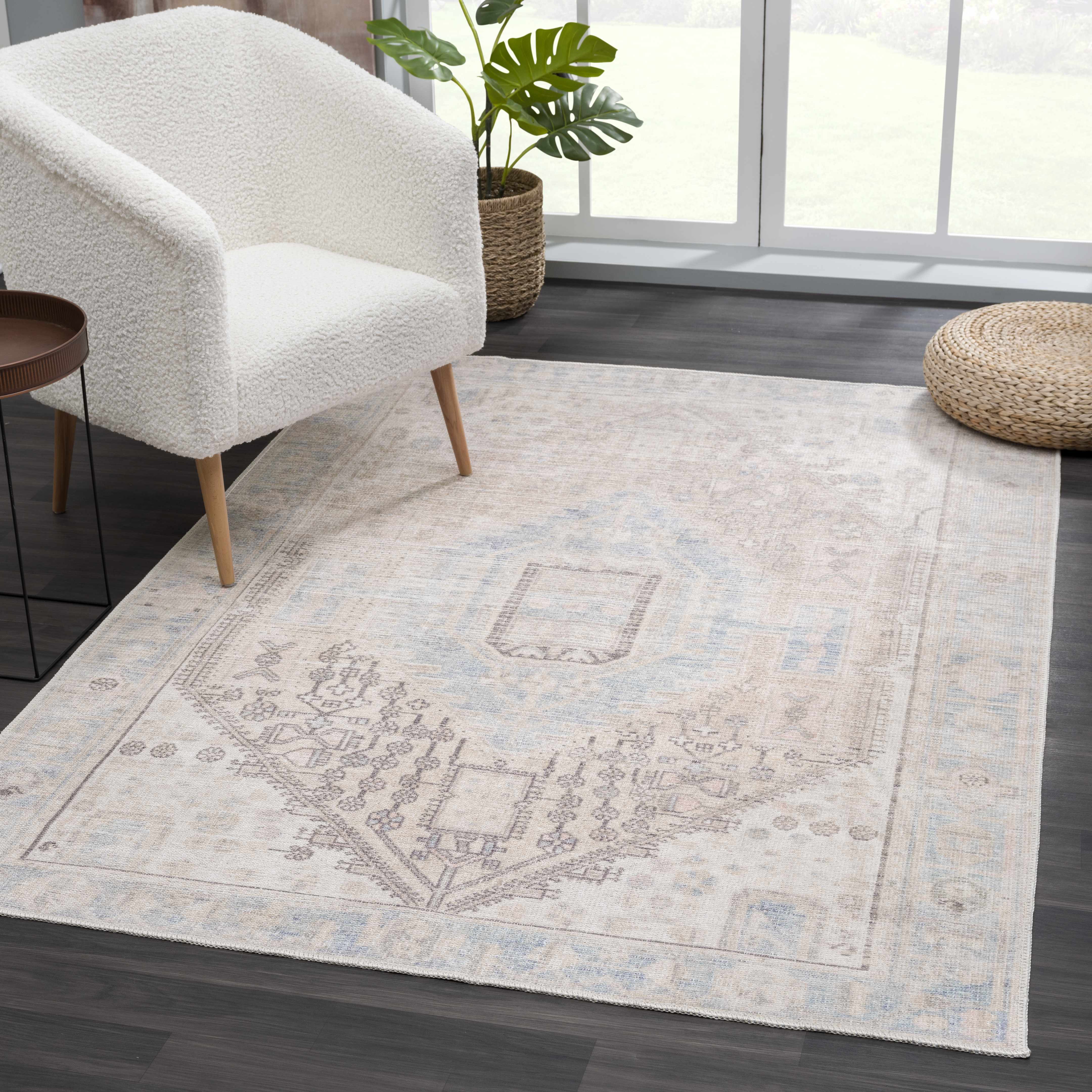 Light Olive Baloy Vintage Washable Area Rug - Decor Addict, LLC