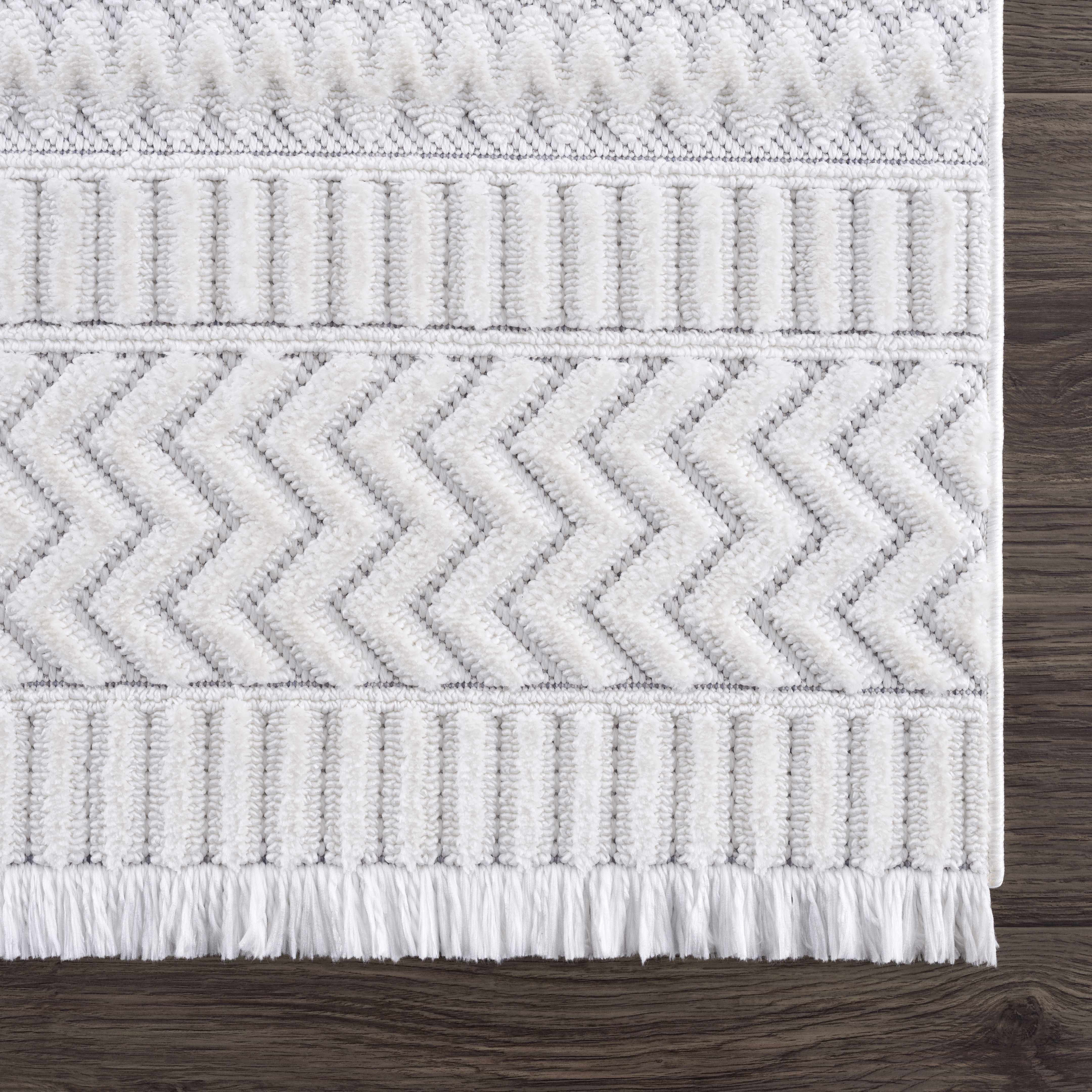Cira Ivory Textured Area Rug with Fringes - Decor Addict, LLC
