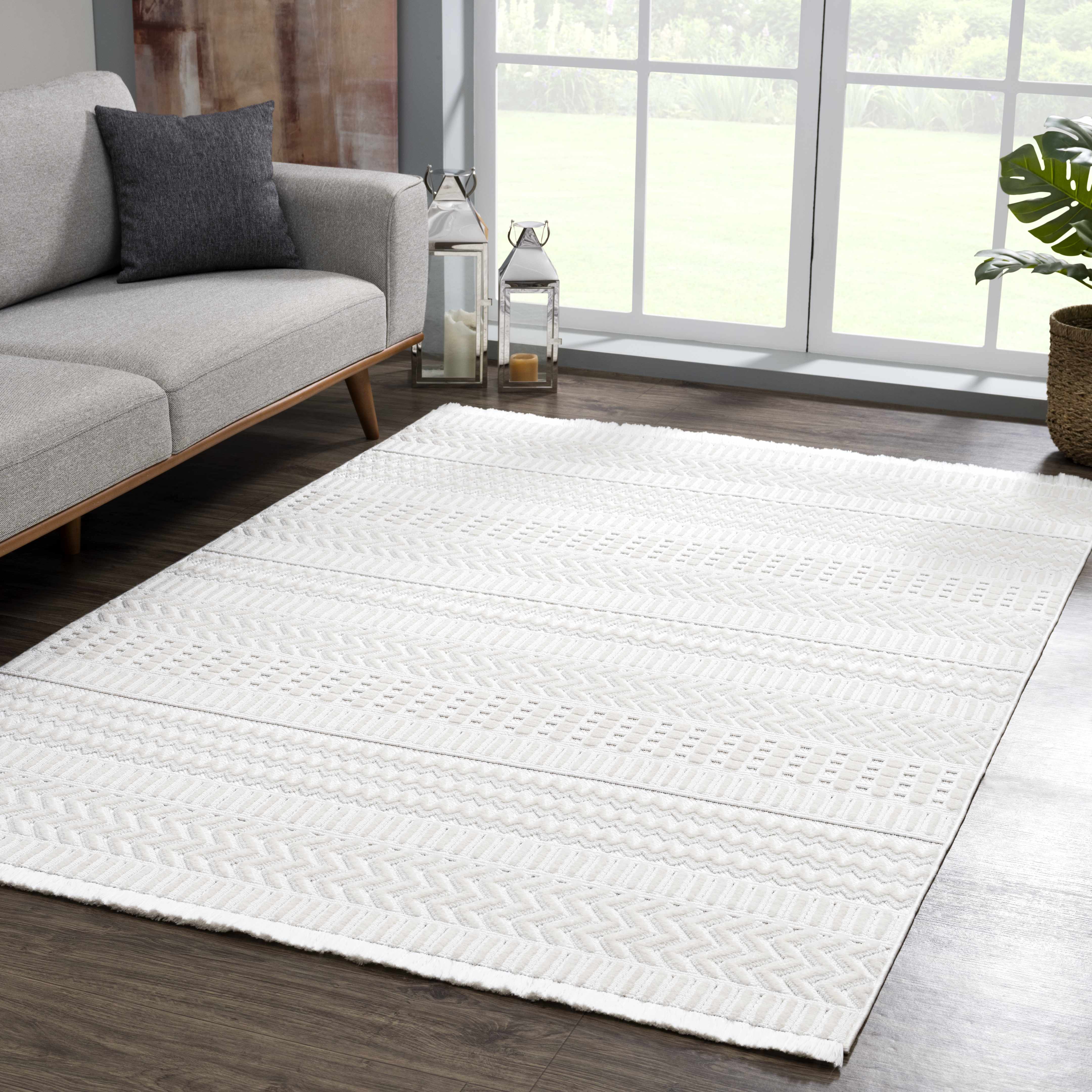 Cira Ivory Textured Area Rug with Fringes - Decor Addict, LLC