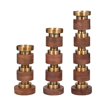 S/3 13/17/22" HOLLIS WOOD CANDLE STICKS, BROWN - Decor Addict, LLC