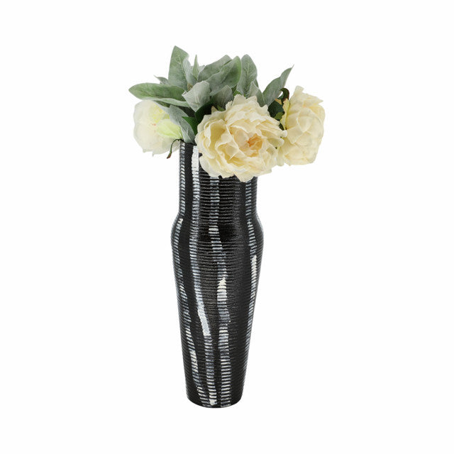 17" Percy Patterned Gray Metal Vase - Decor Addict, LLC