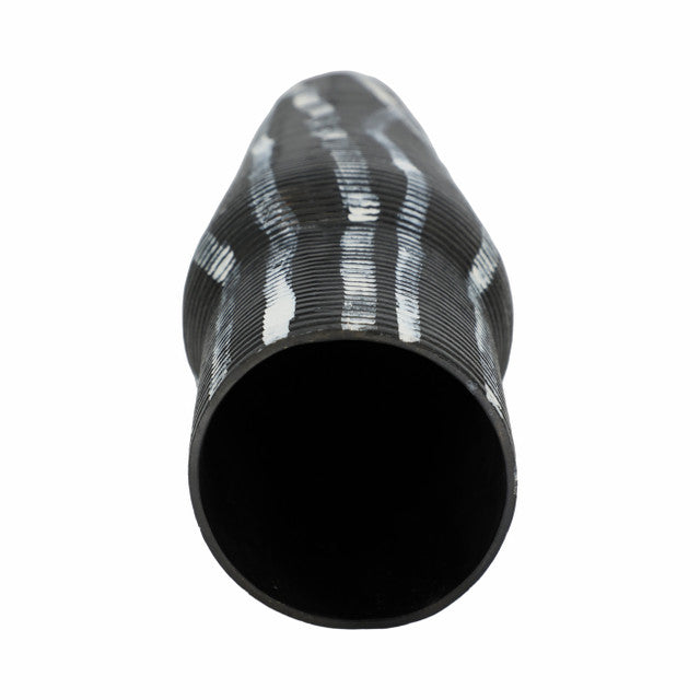 17" Percy Patterned Gray Metal Vase - Decor Addict, LLC