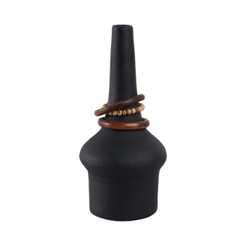 18" TIAGO SMALL VASE WITH WOOD BEADS, BLK - Decor Addict, LLC