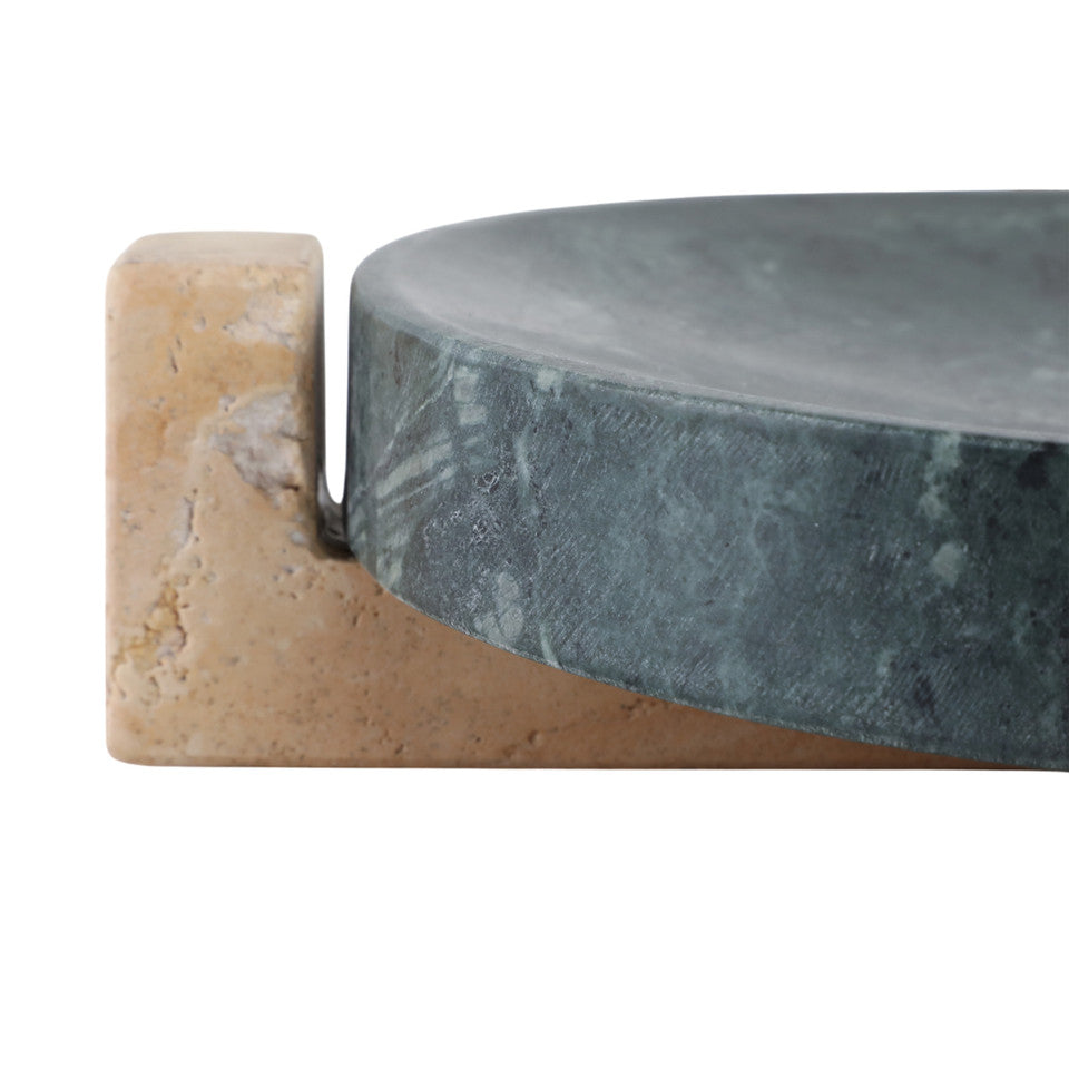 12" Archer Small Green Marble and Travertine Tray - Decor Addict, LLC