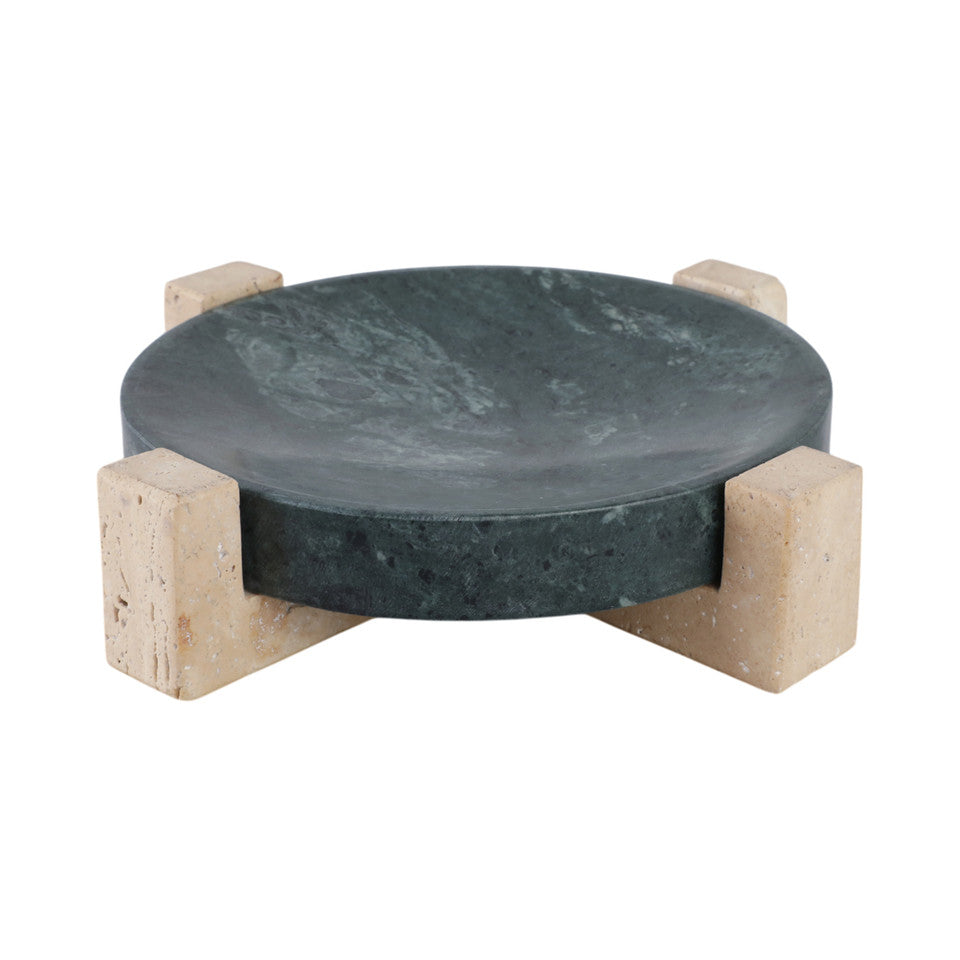 12" Archer Small Green Marble and Travertine Tray - Decor Addict, LLC