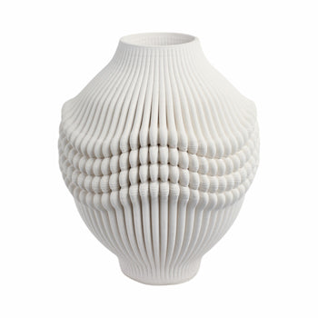 16"COULTER LARGE 3D PRINTED PORCELAIN VASE, IVORY - Decor Addict, LLC