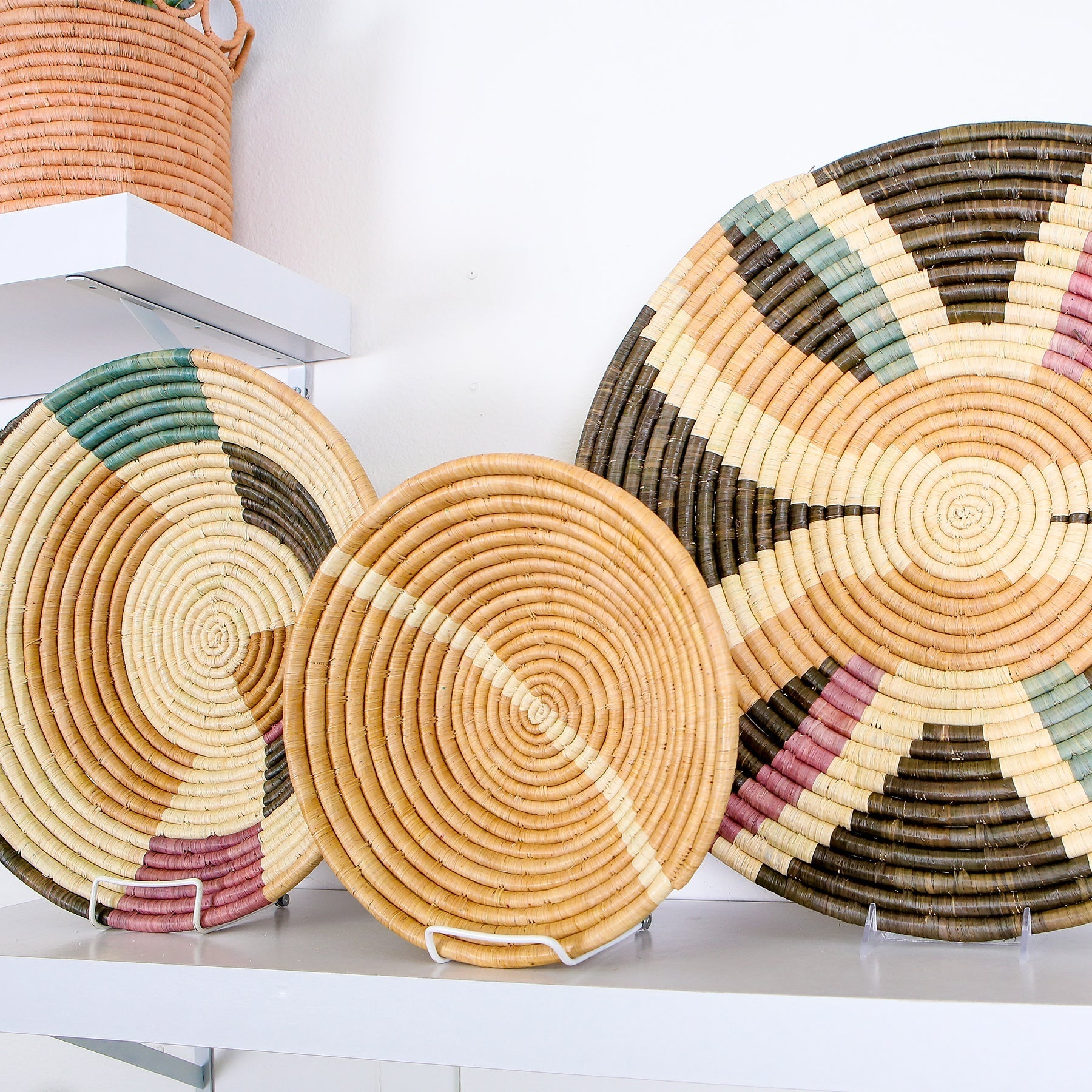 12" Large Tan Striped Round Basket - Decor Addict, LLC