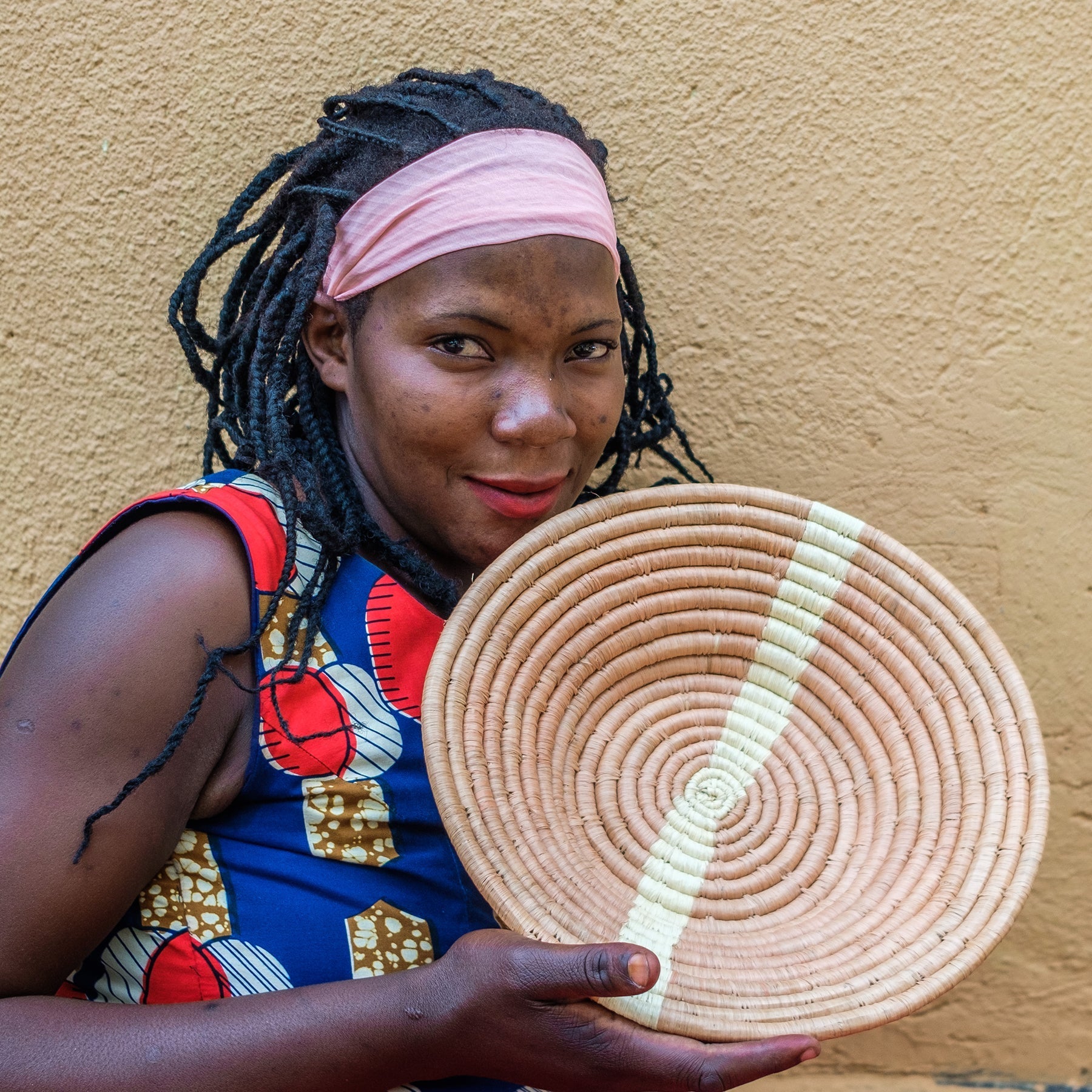 12" Large Tan Striped Round Basket - Decor Addict, LLC