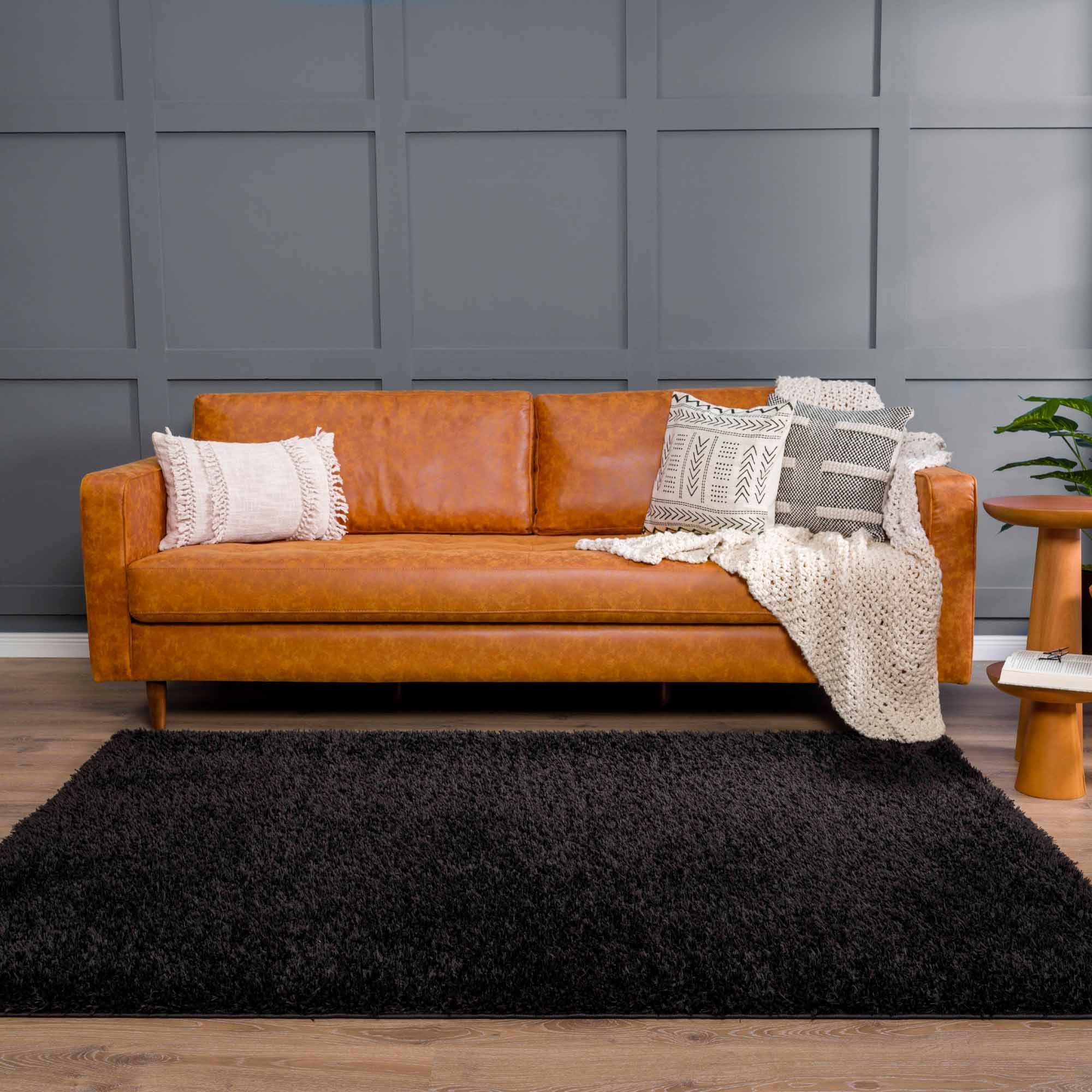 Faina Solid Black Shag Rug Washable - Decor Addict, LLC