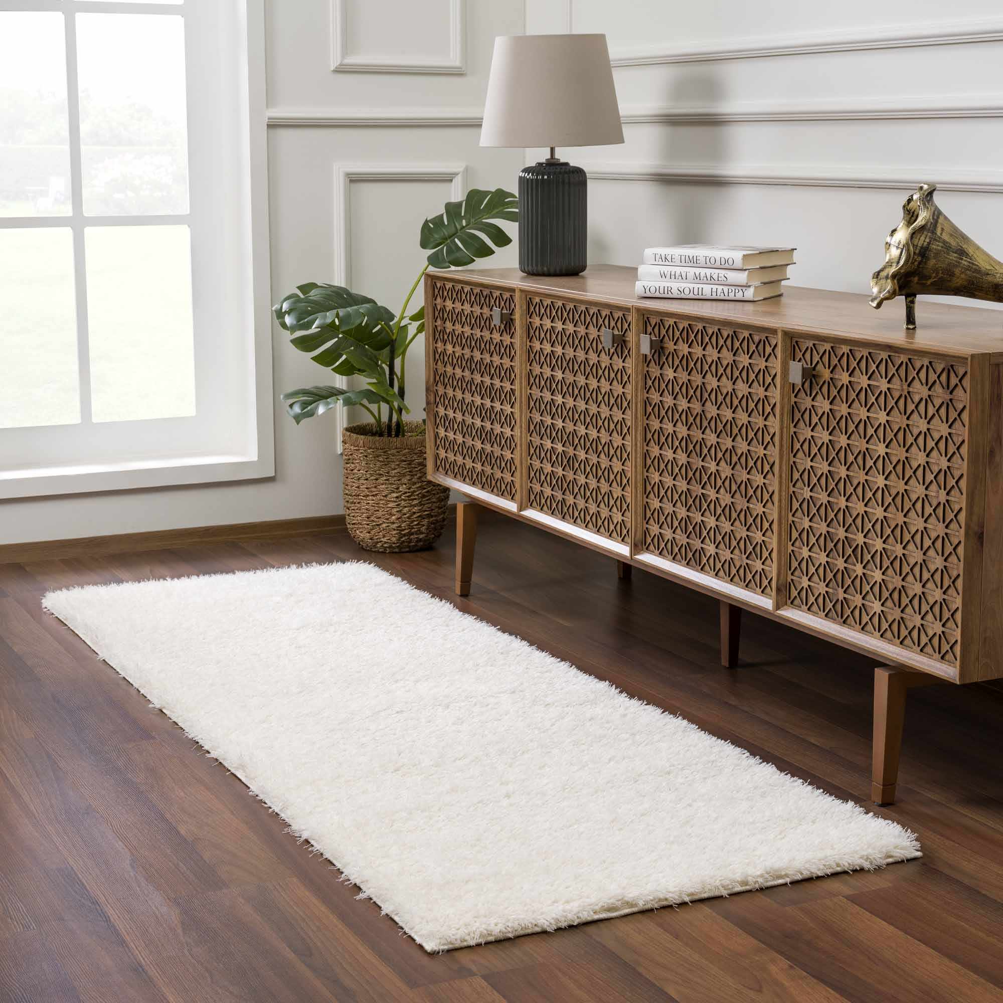 Faina Solid Cream Shag Rug Washable - Decor Addict, LLC