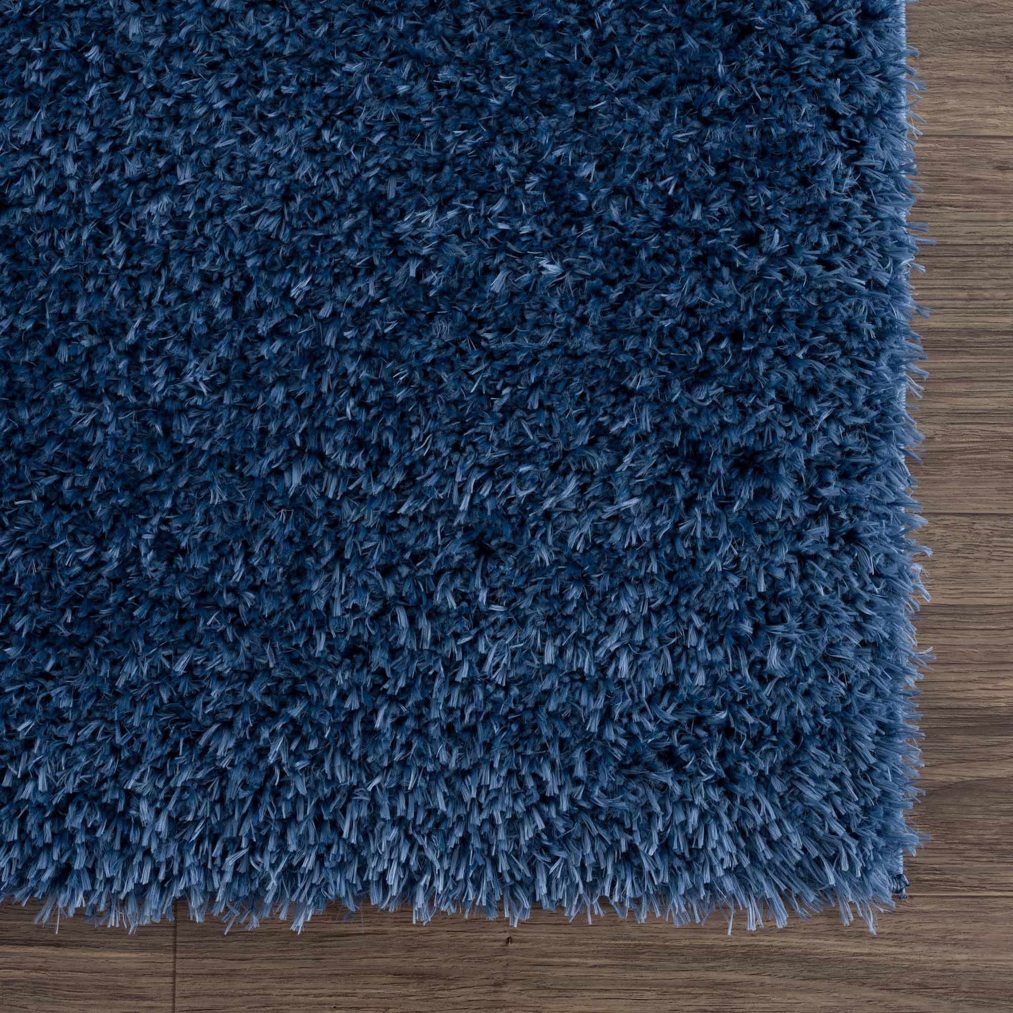 Faina Solid Dark Blue Shag Rug Washable - Decor Addict, LLC