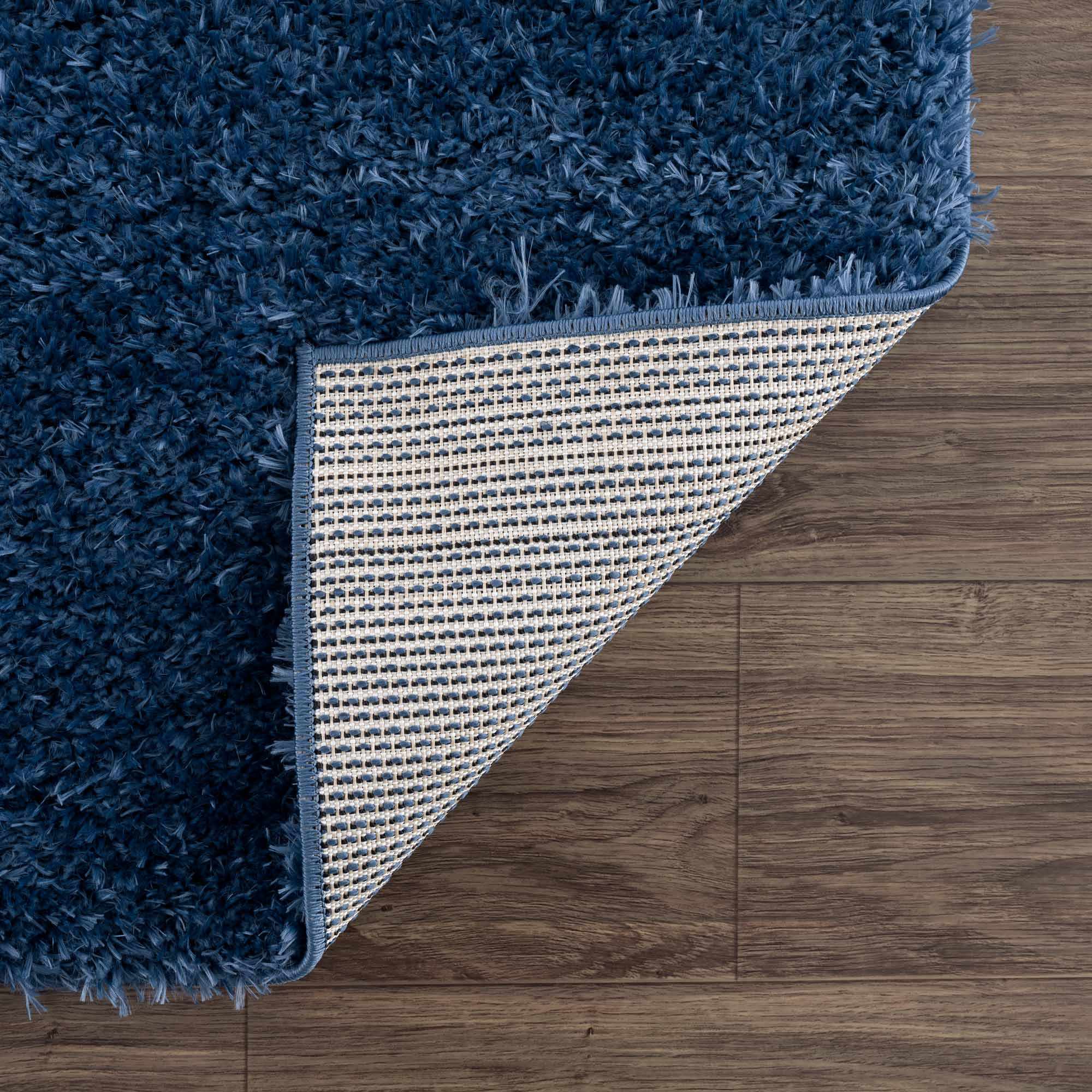 Faina Solid Dark Blue Shag Rug Washable - Decor Addict, LLC