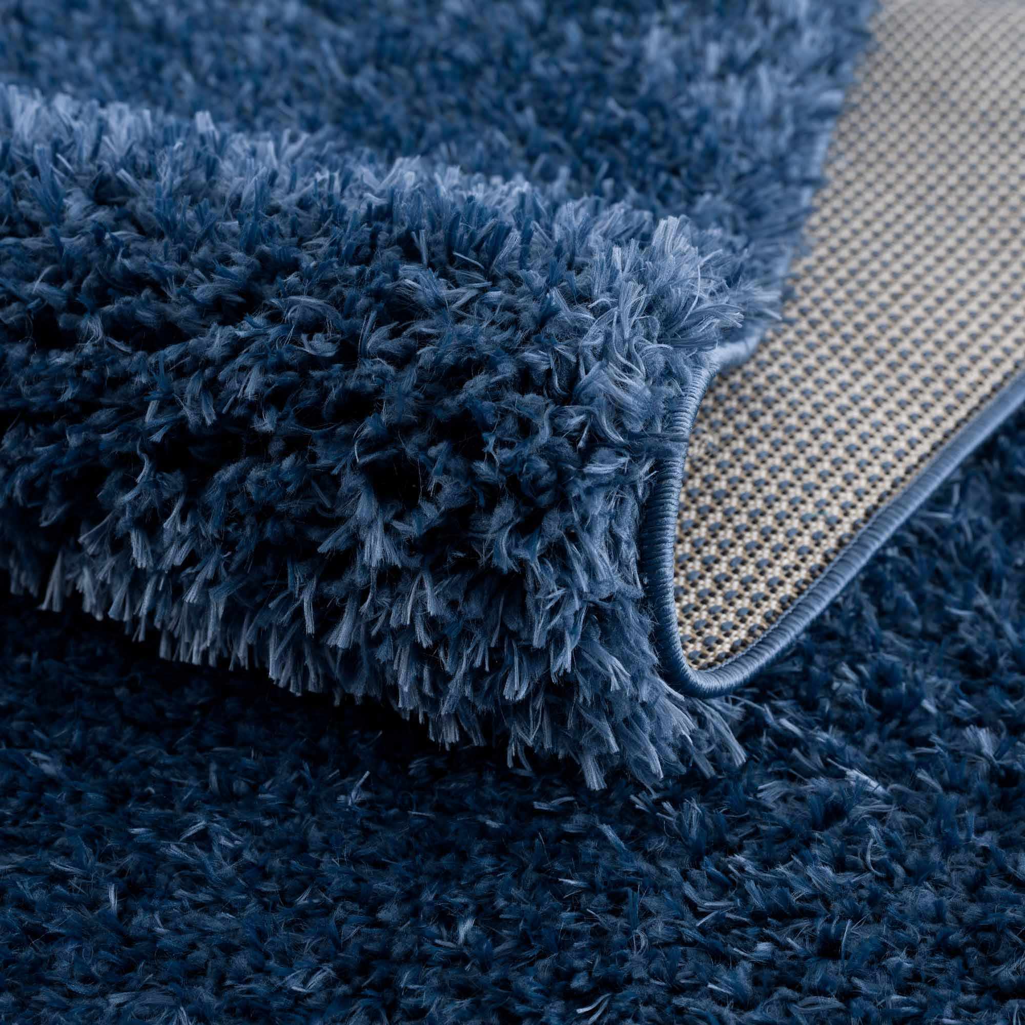 Faina Solid Dark Blue Shag Rug Washable - Decor Addict, LLC