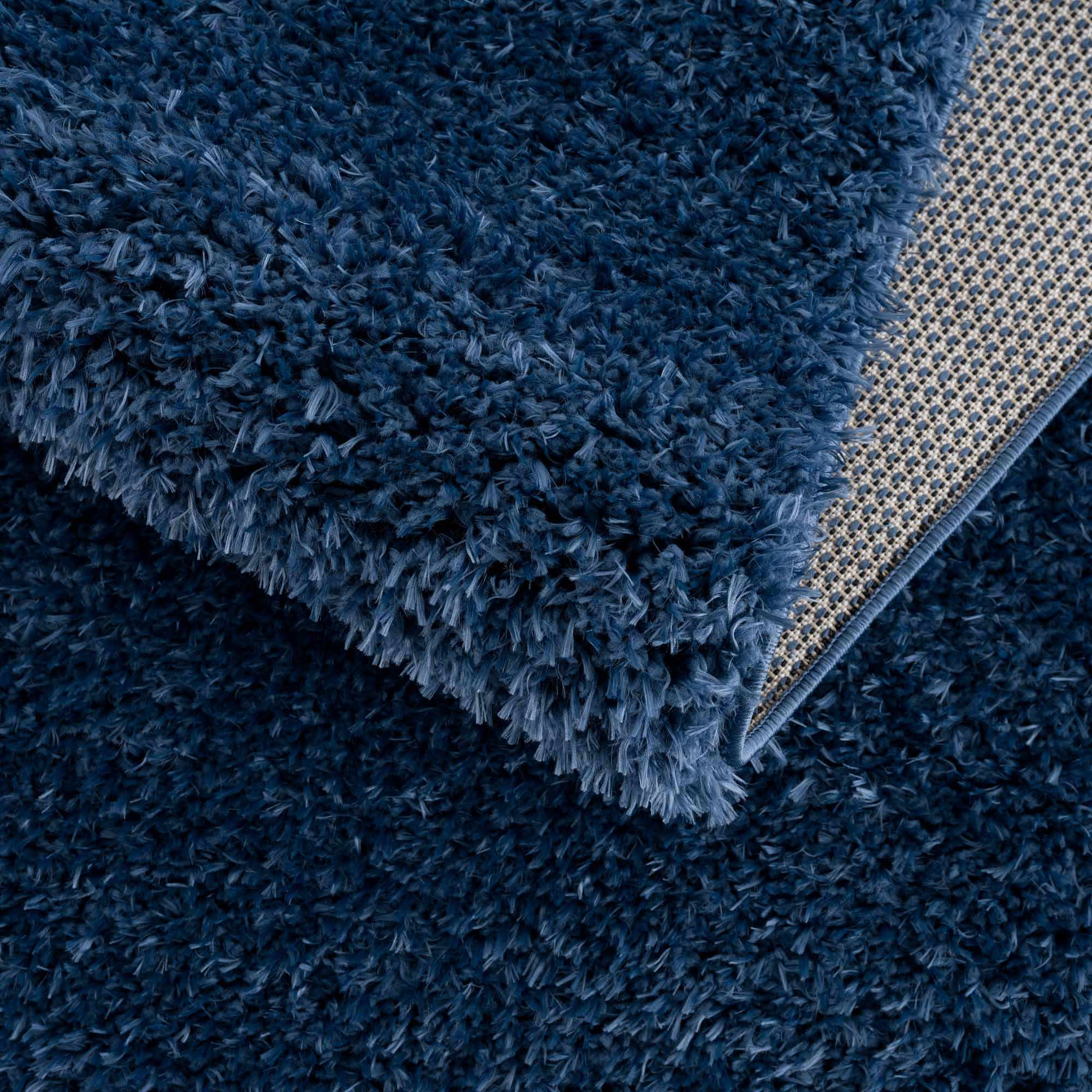 Faina Solid Dark Blue Shag Rug Washable - Decor Addict, LLC