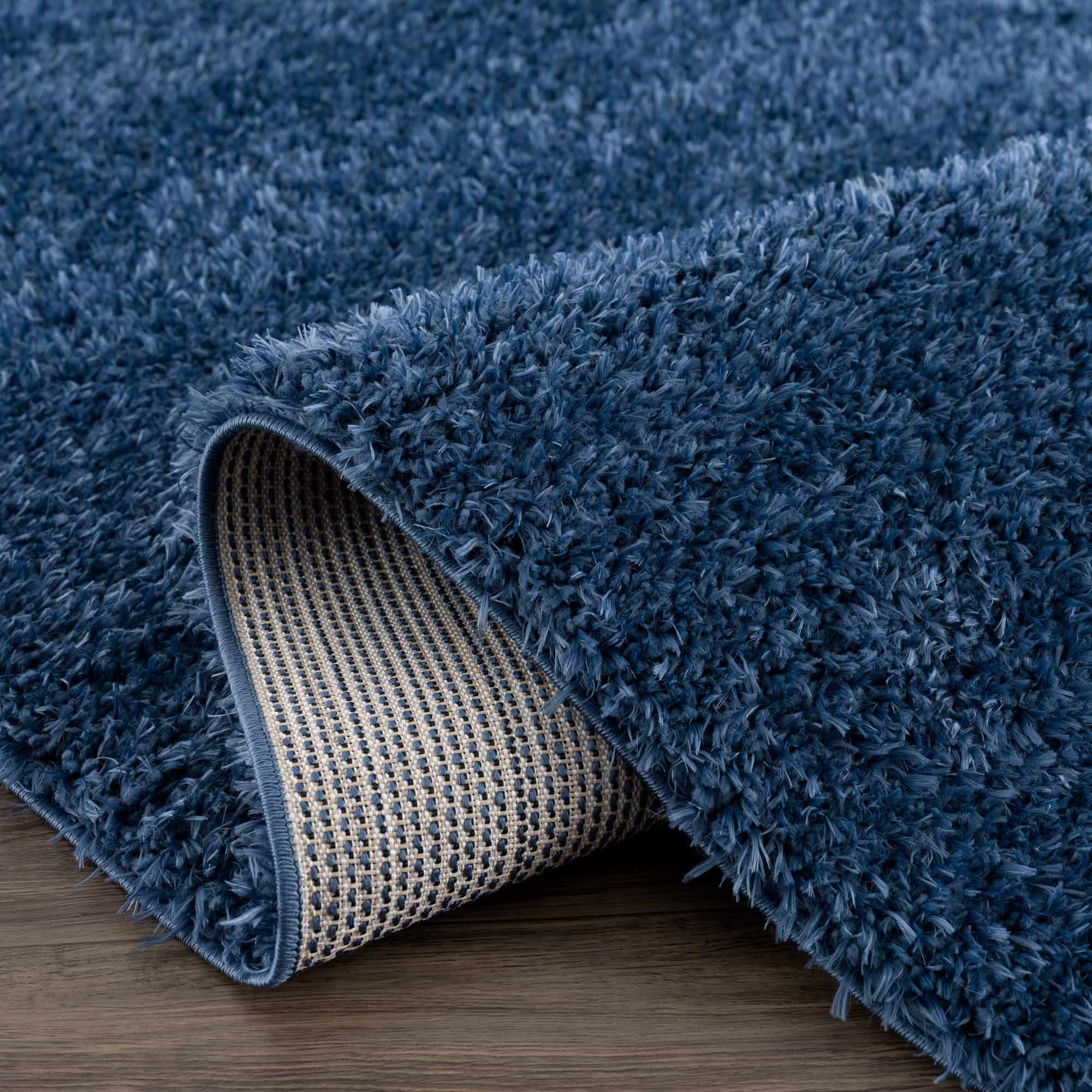 Faina Solid Dark Blue Shag Rug Washable - Decor Addict, LLC
