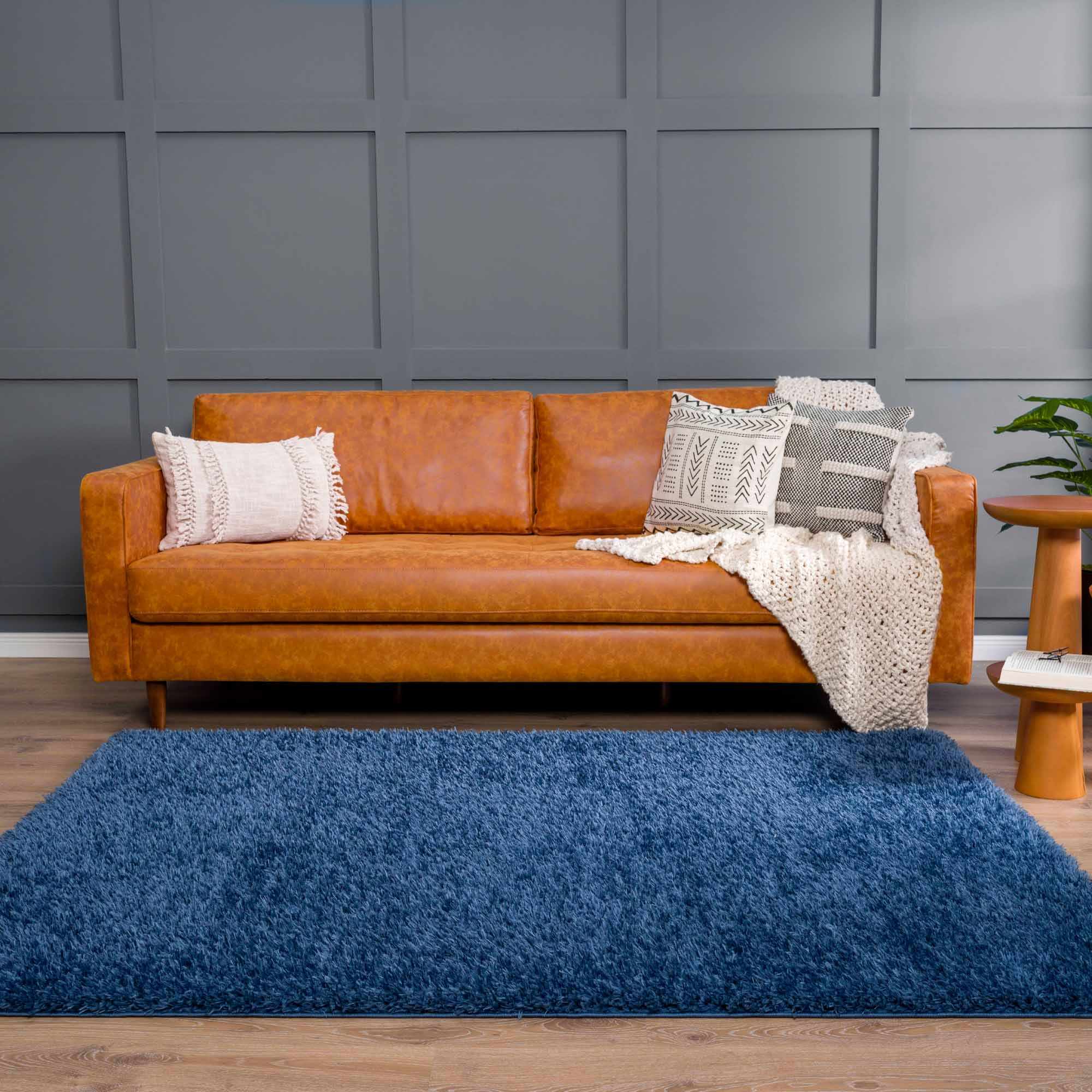 Faina Solid Dark Blue Shag Rug Washable - Decor Addict, LLC