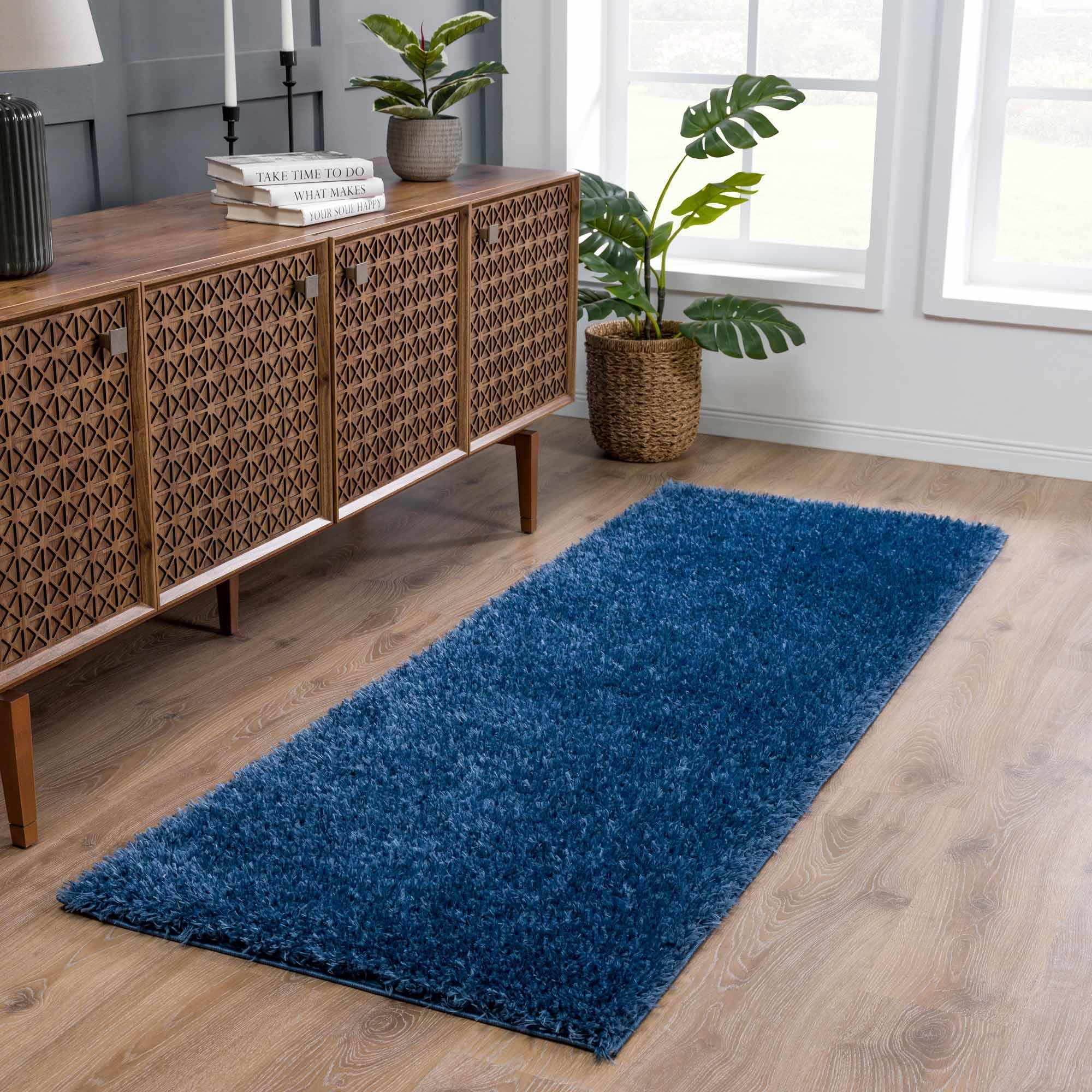 Faina Solid Dark Blue Shag Rug Washable - Decor Addict, LLC