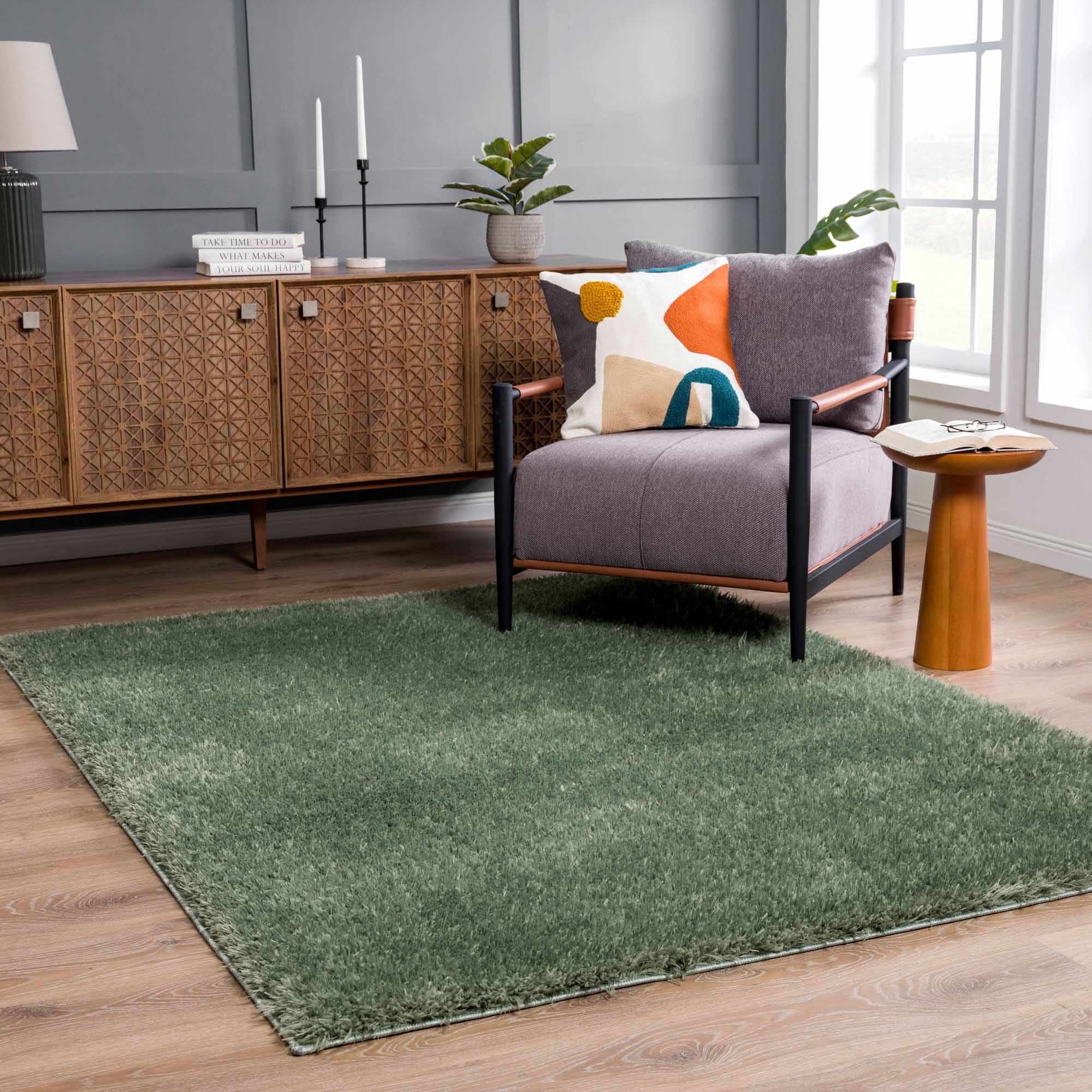 Faina Solid Green Shag Rug Washable - Decor Addict, LLC
