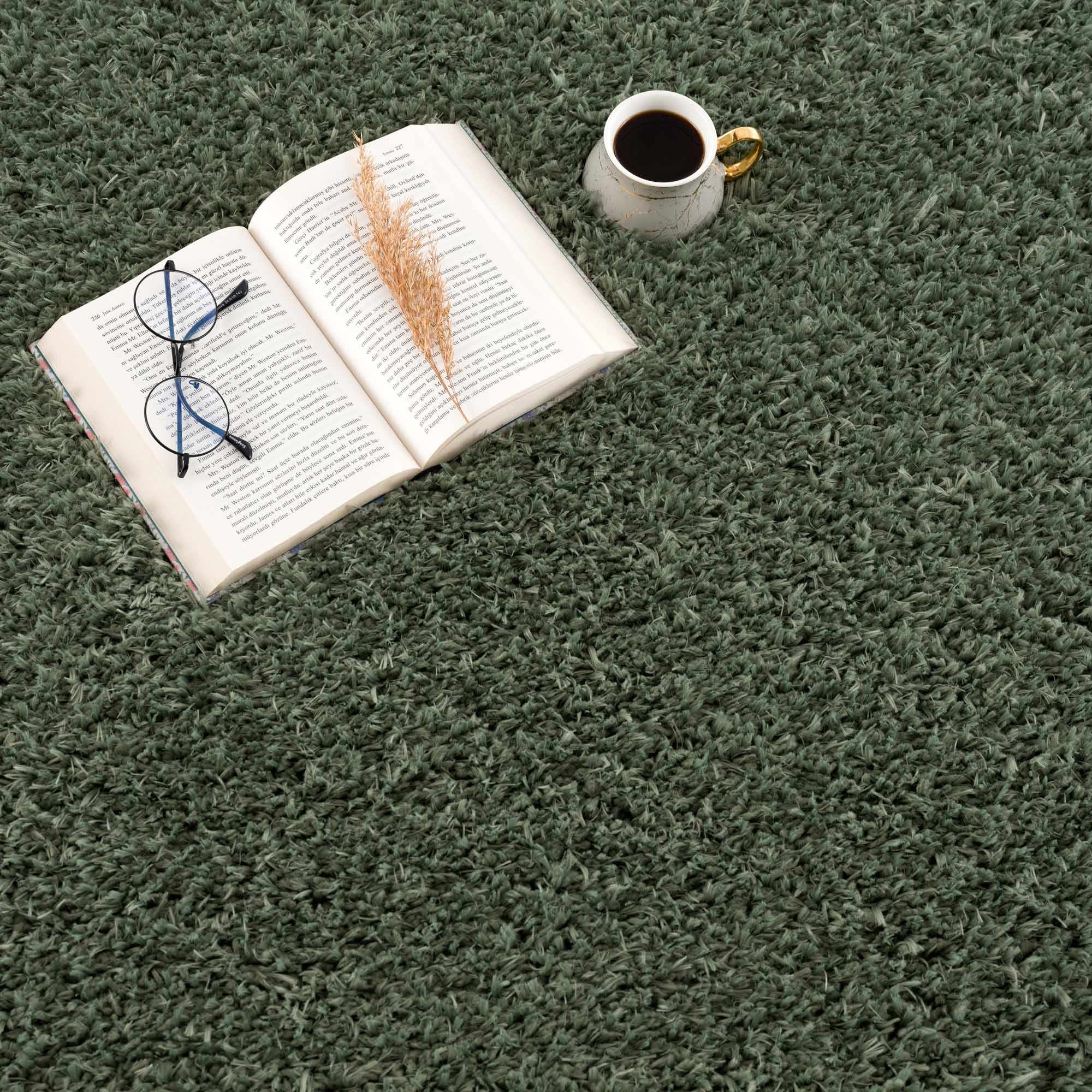 Faina Solid Green Shag Rug Washable - Decor Addict, LLC