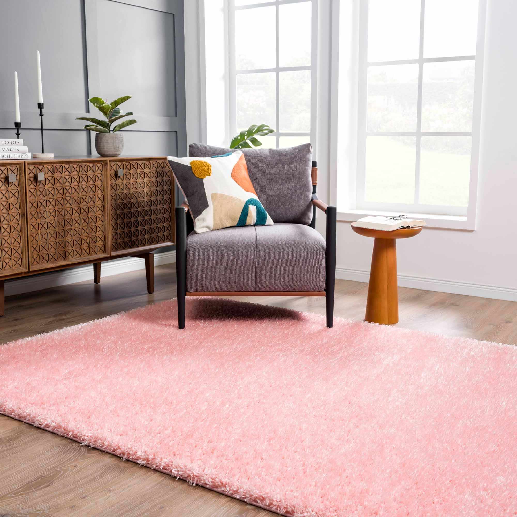 Faina Solid Pink Shag Rug Washable - Decor Addict, LLC