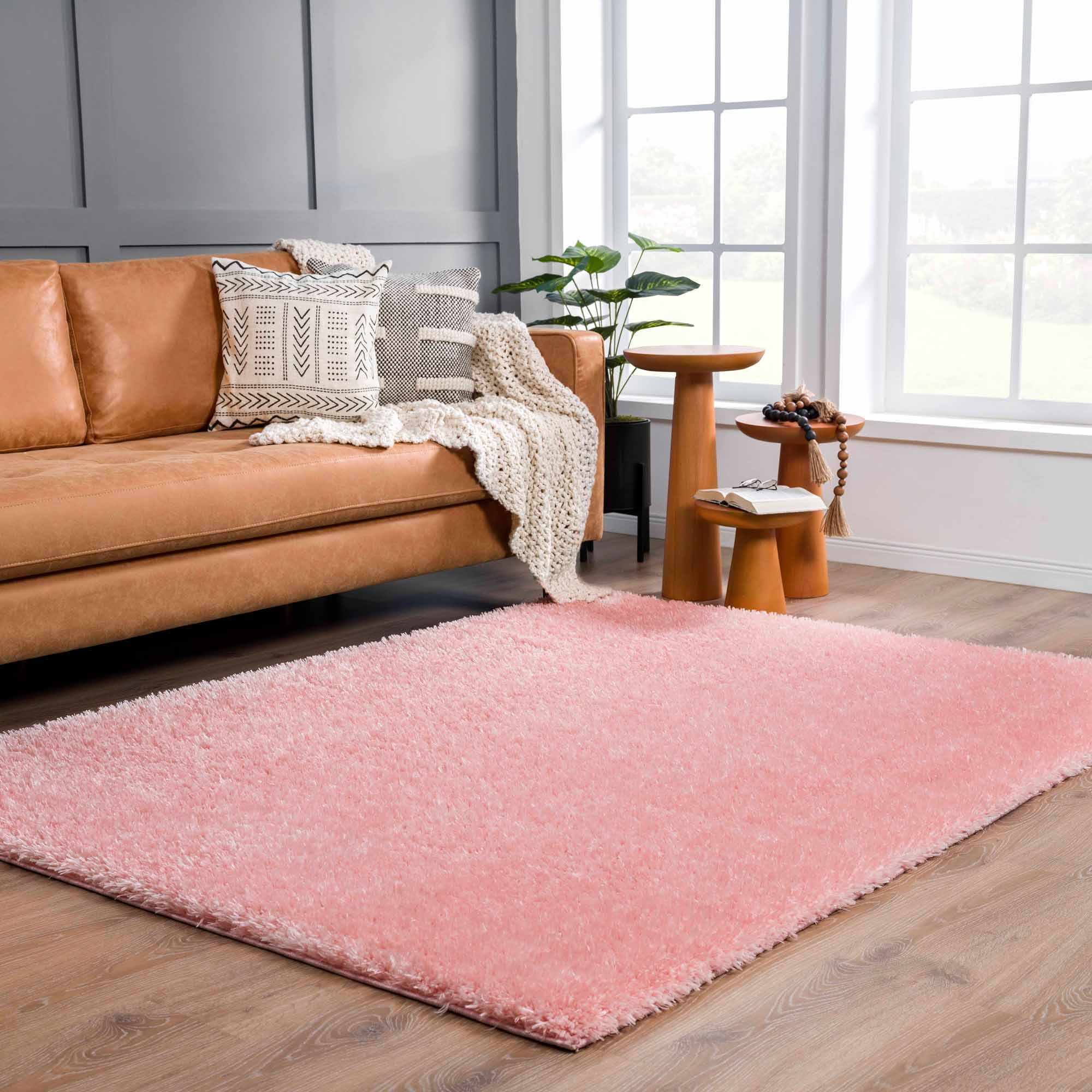 Faina Solid Pink Shag Rug Washable - Decor Addict, LLC