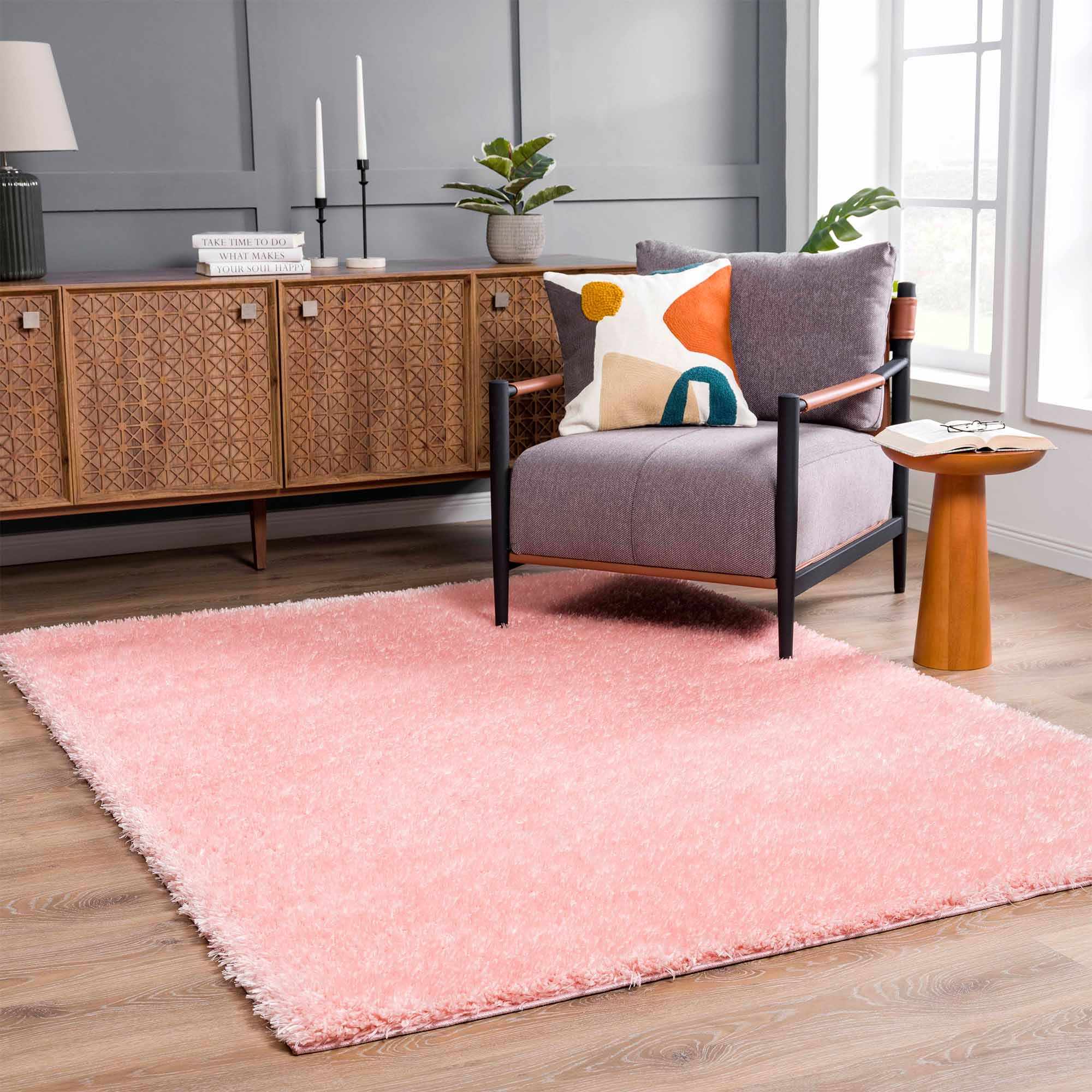 Faina Solid Pink Shag Rug Washable - Decor Addict, LLC