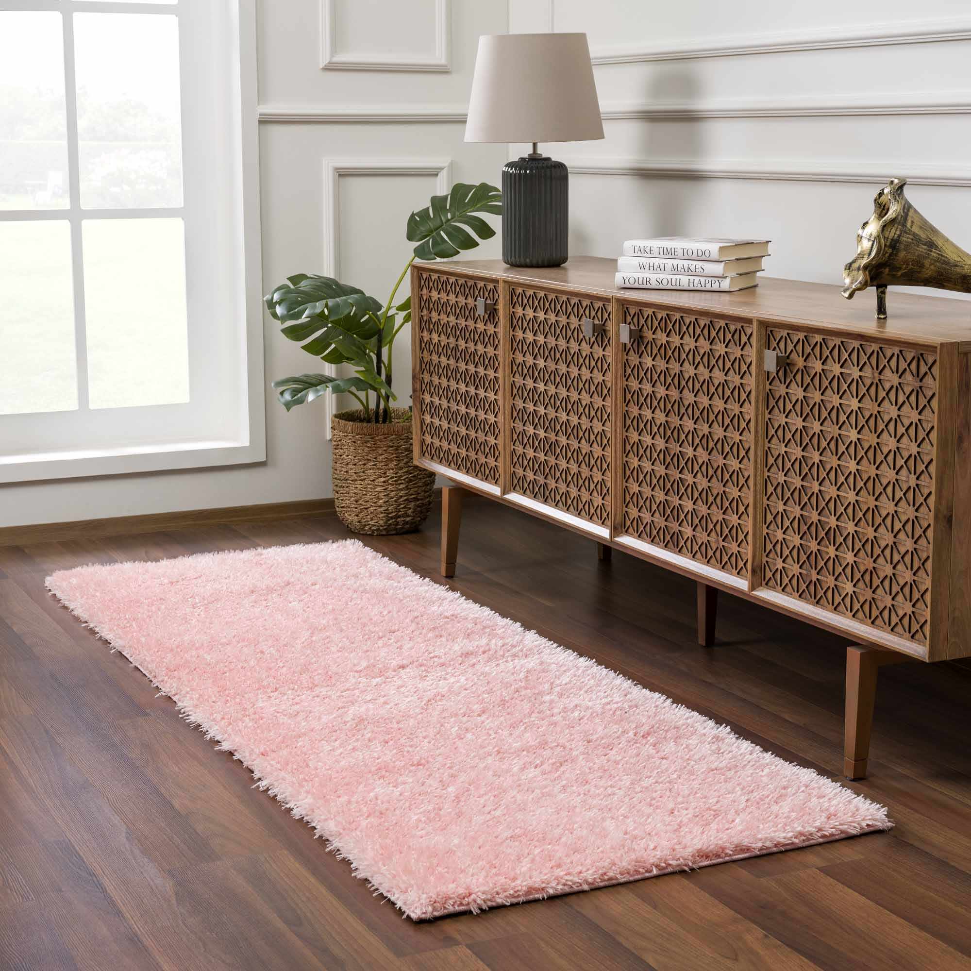Faina Solid Pink Shag Rug Washable - Decor Addict, LLC