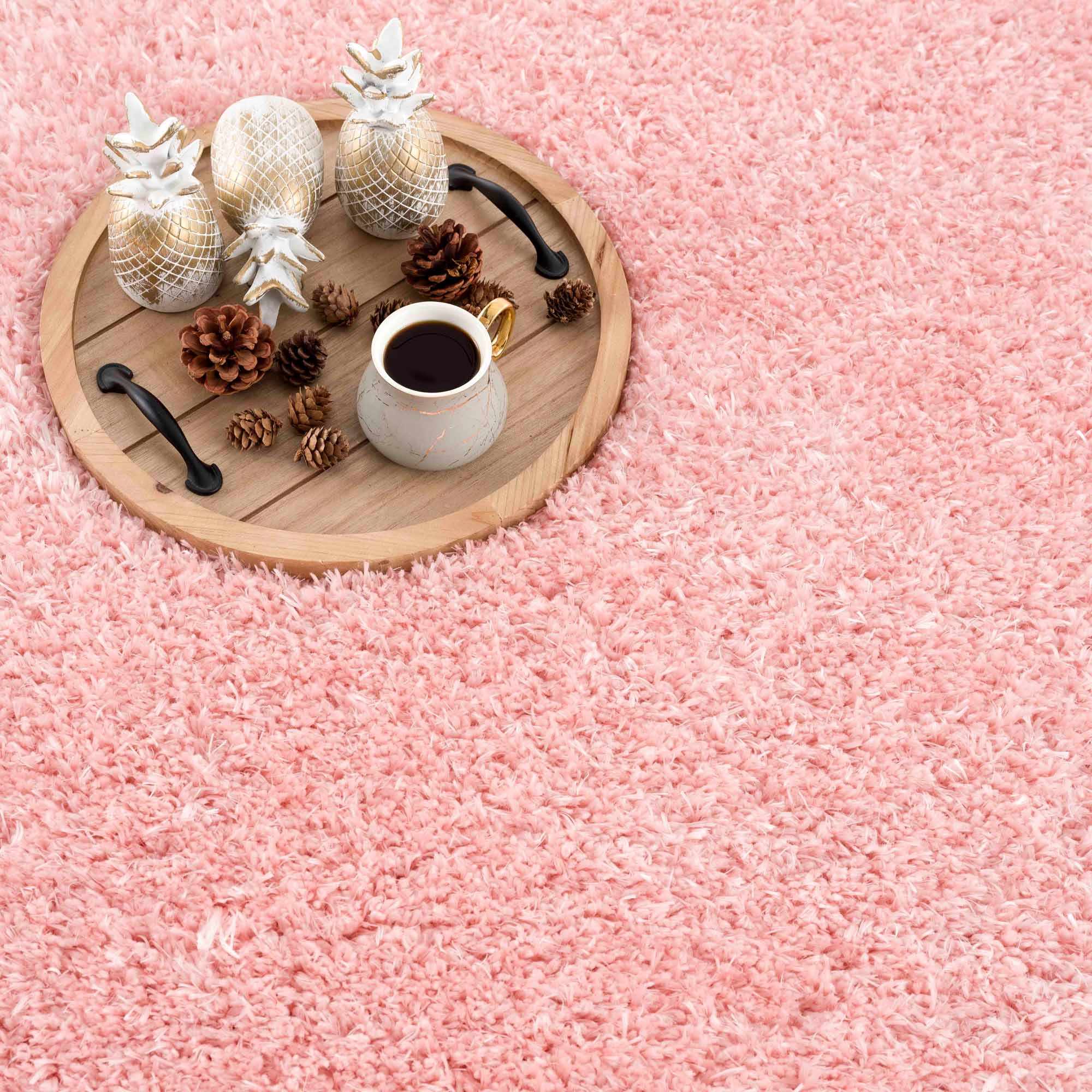 Faina Solid Pink Shag Rug Washable - Decor Addict, LLC