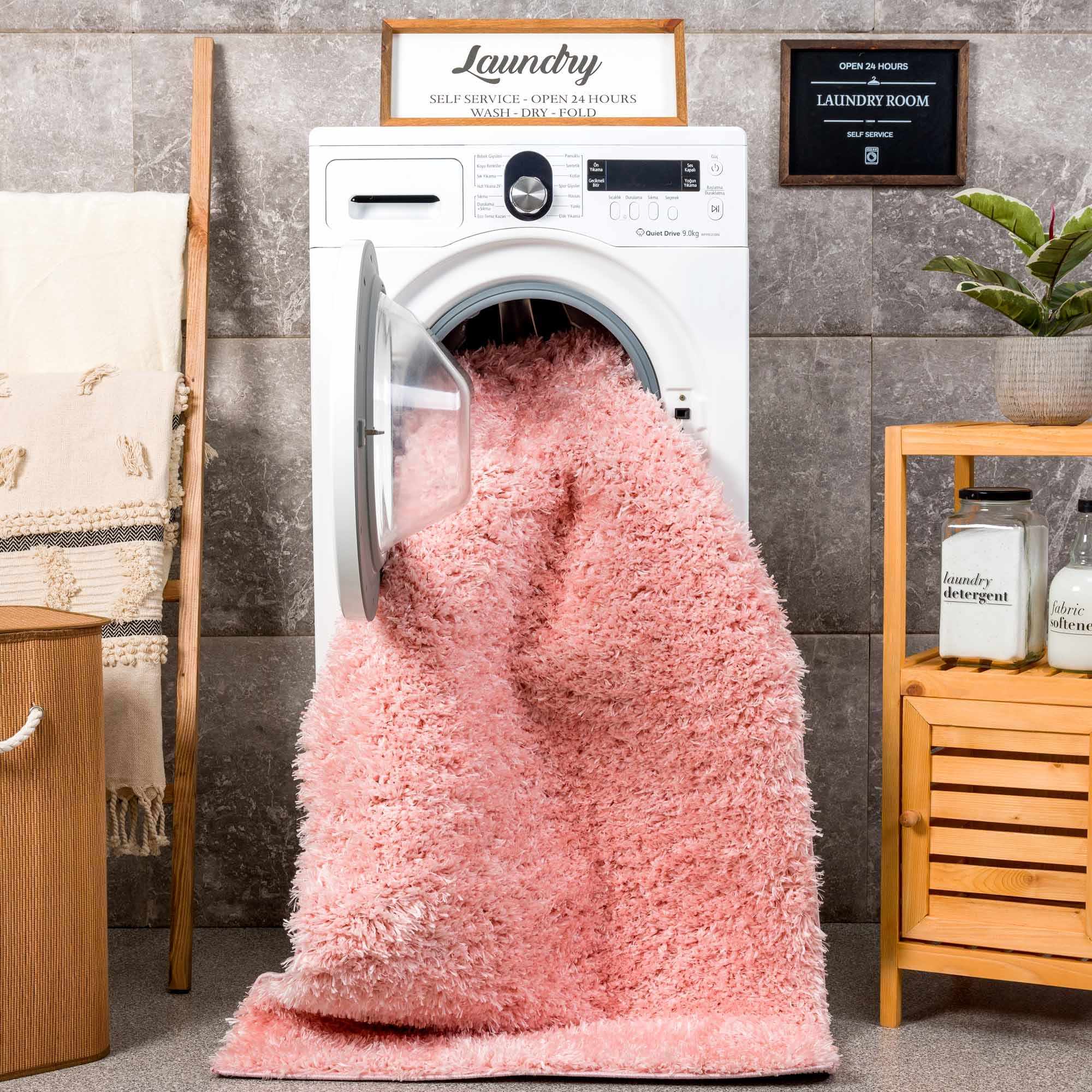 Faina Solid Pink Shag Rug Washable - Decor Addict, LLC