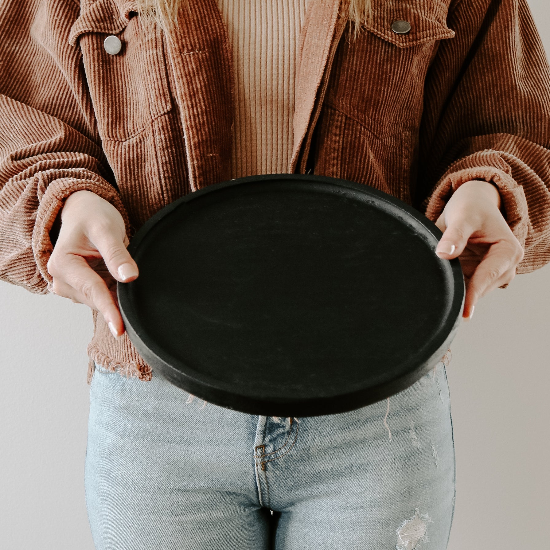 Large Black Round Wood Tray - Decor Addict, LLC