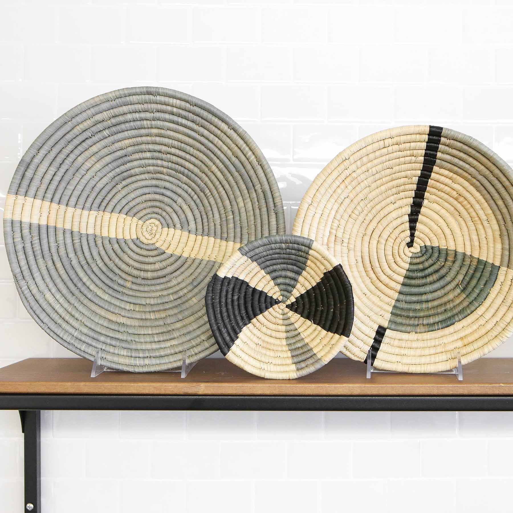 12" Large Opal Gray Striped Round Basket - Decor Addict, LLC