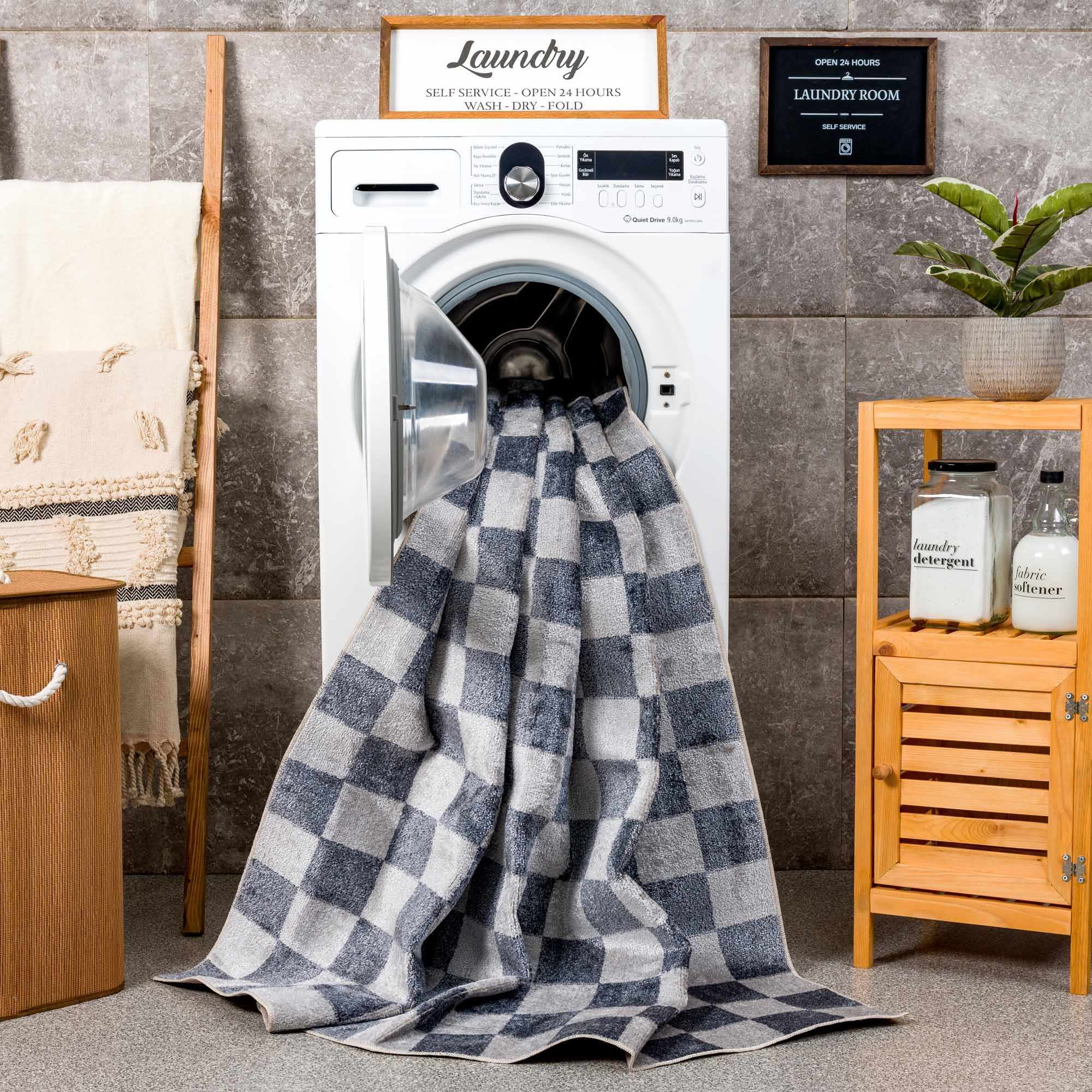 Alie Gray Checkered Washable Area Rug - Decor Addict, LLC