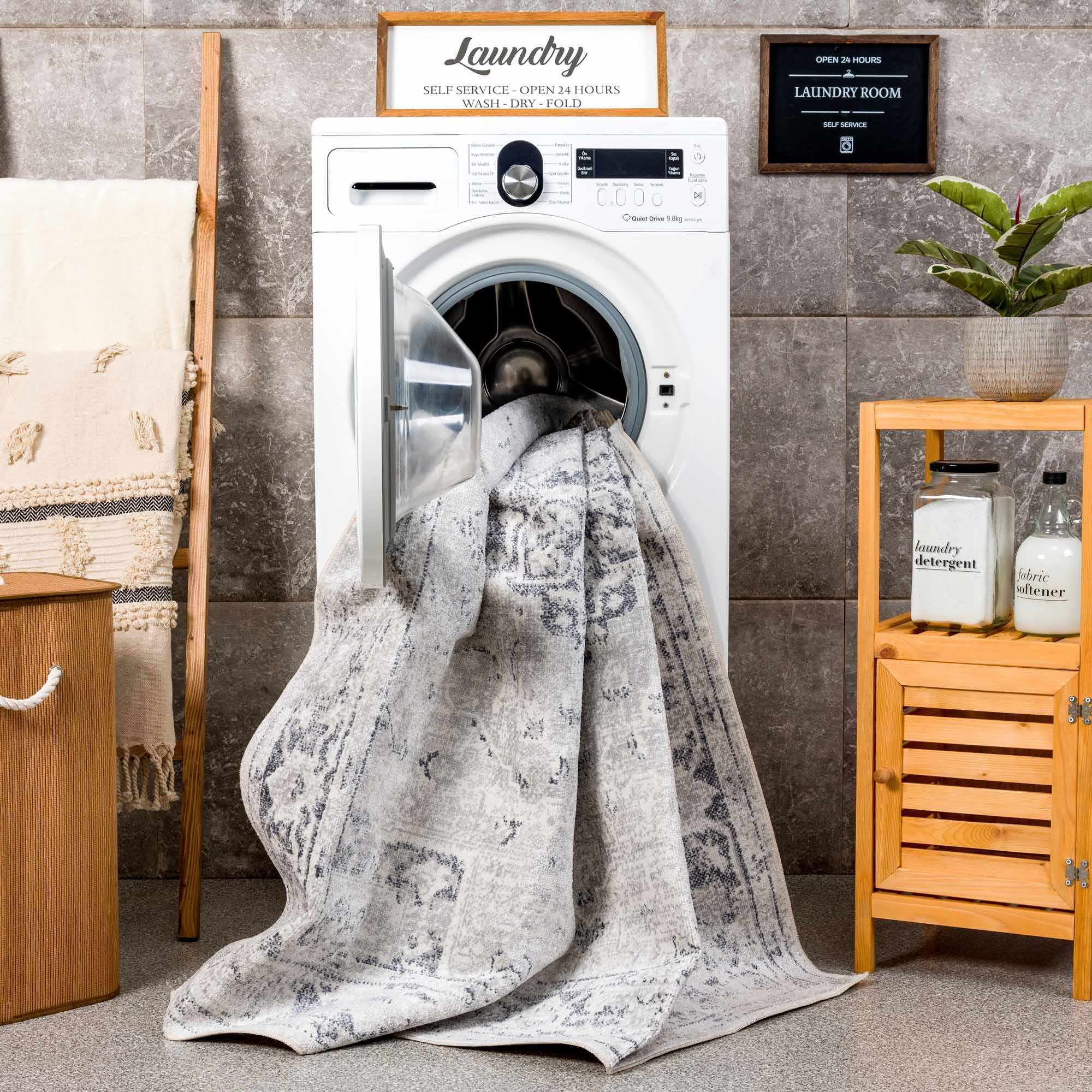 Akram Cream & Antrasit Washable Area Rug - Decor Addict, LLC