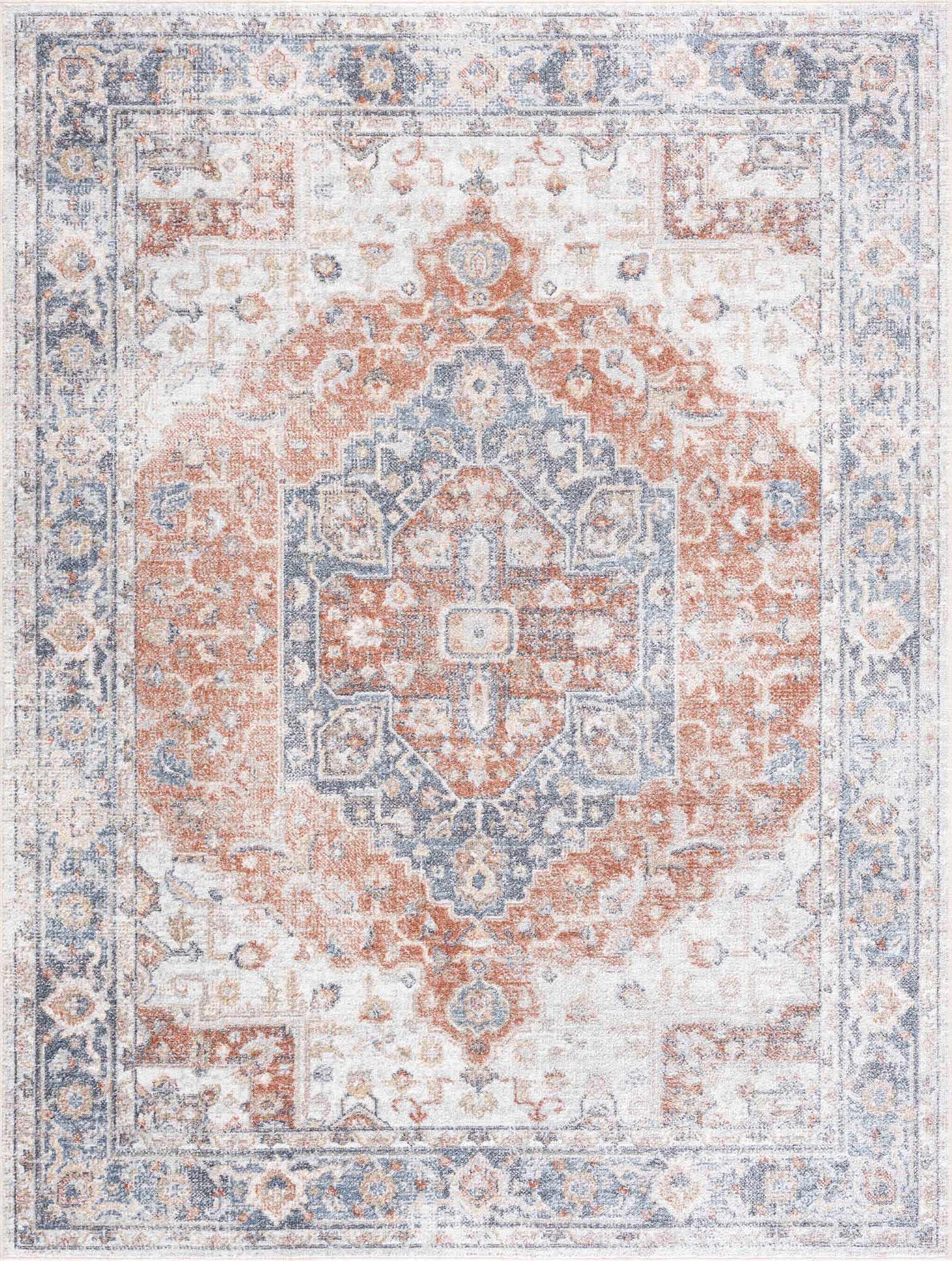 Akram Gray & Orange Washable Area Rug - Decor Addict, LLC