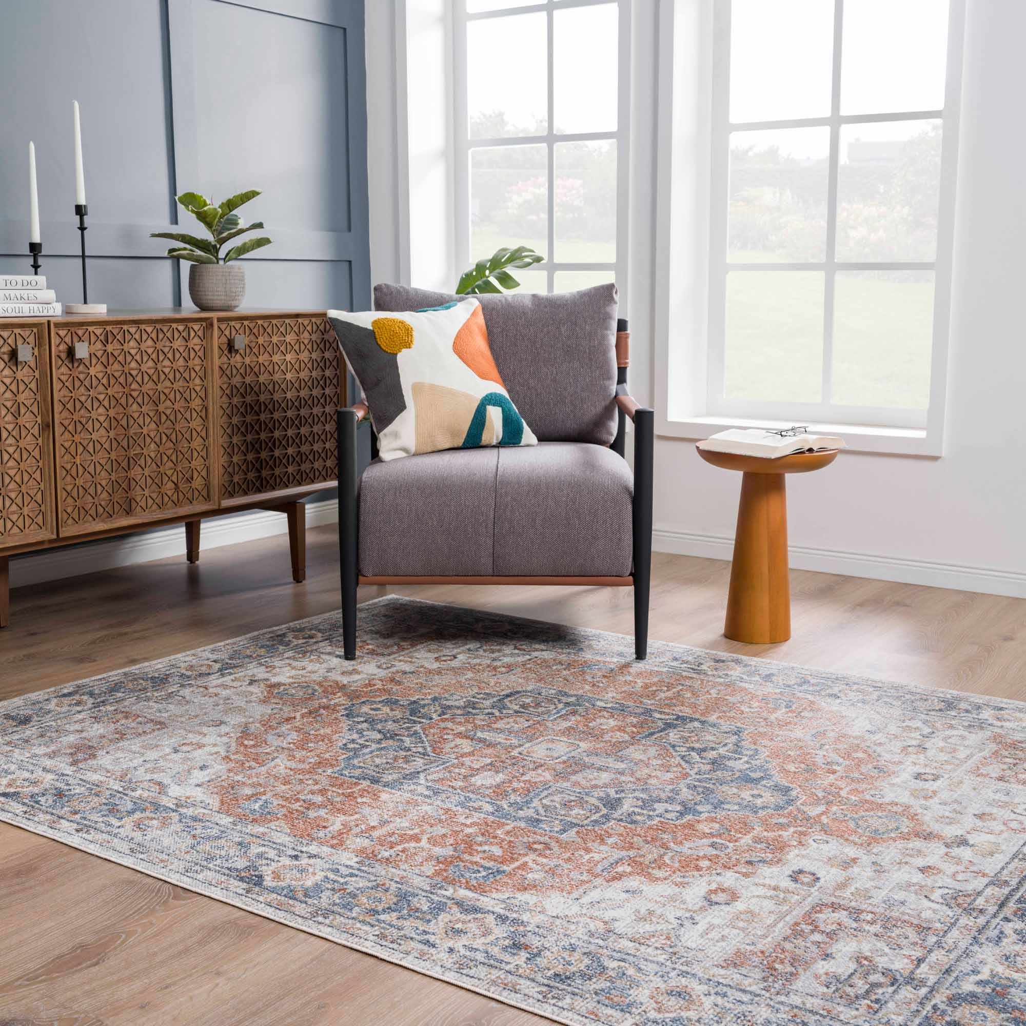 Akram Gray & Orange Washable Area Rug - Decor Addict, LLC