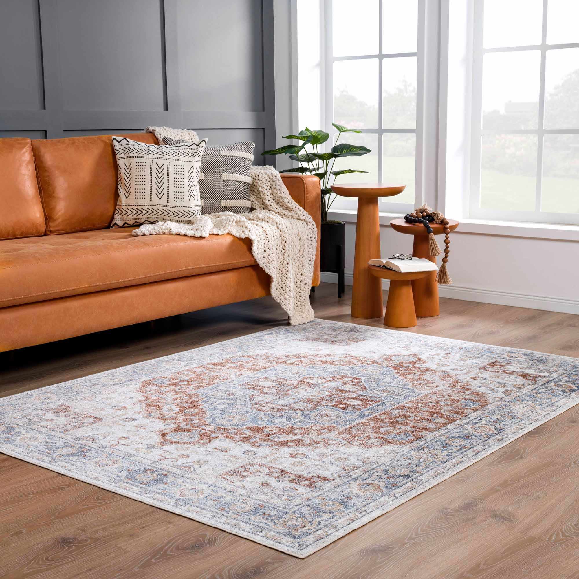Akram Gray & Orange Washable Area Rug - Decor Addict, LLC