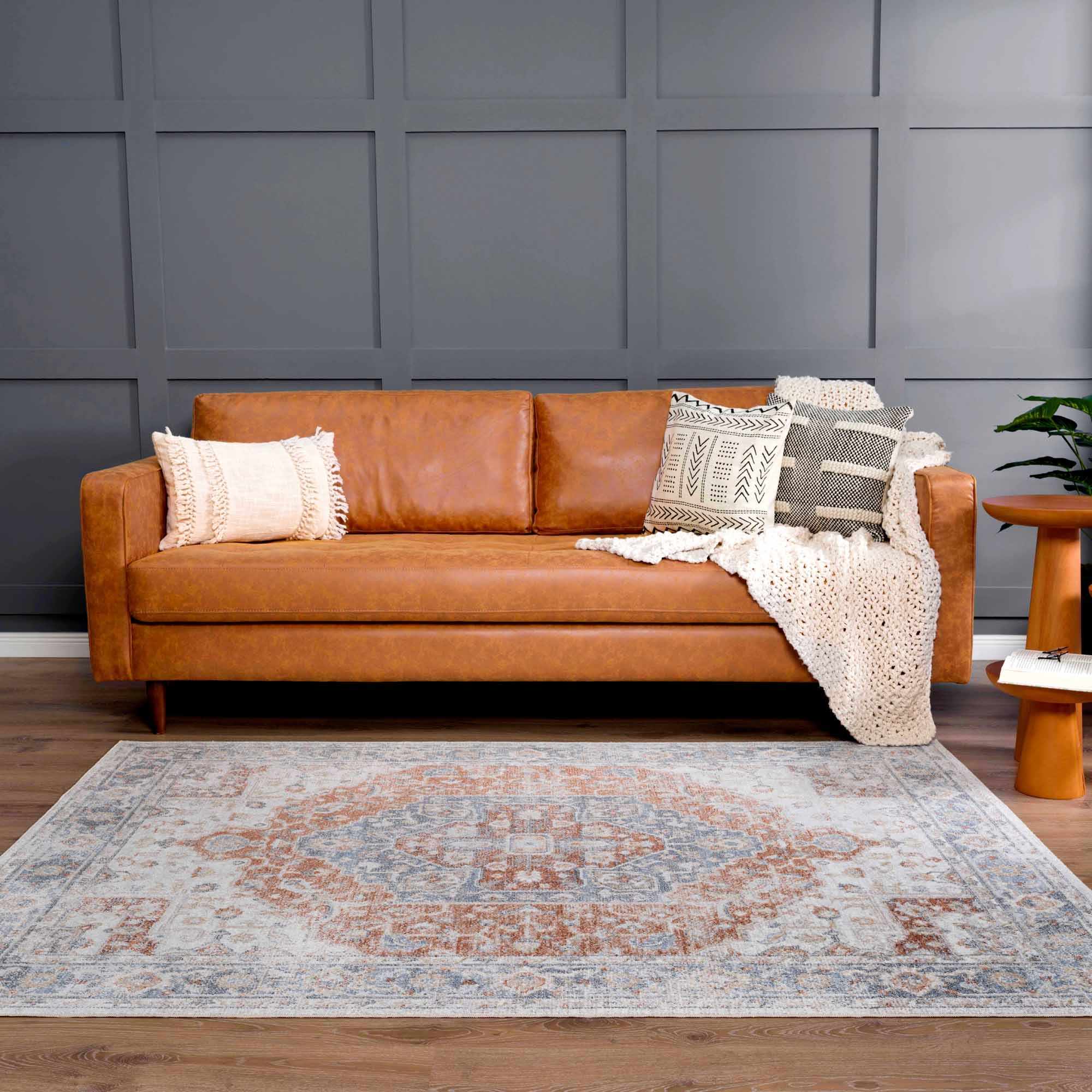 Akram Gray & Orange Washable Area Rug - Decor Addict, LLC
