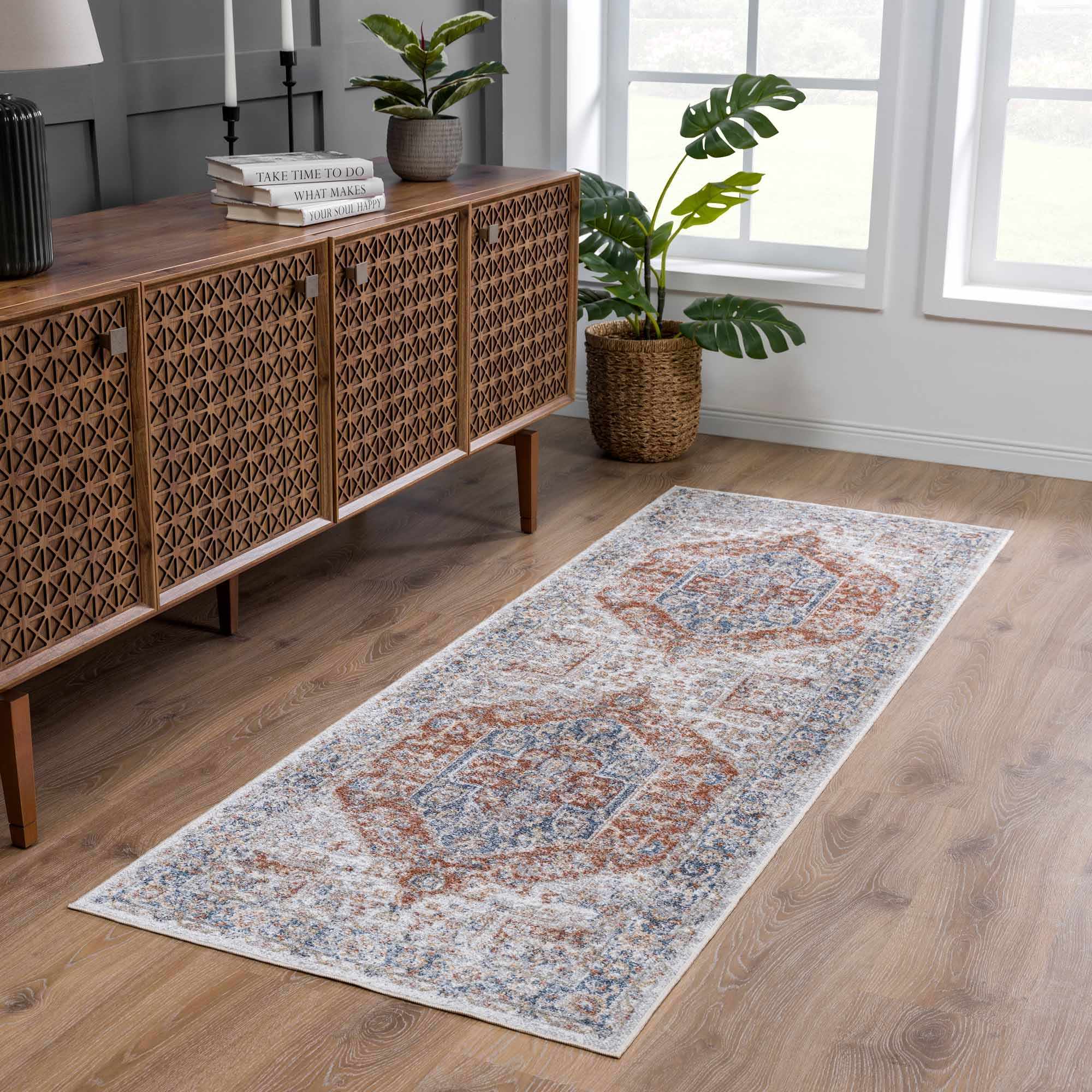 Akram Gray & Orange Washable Area Rug - Decor Addict, LLC