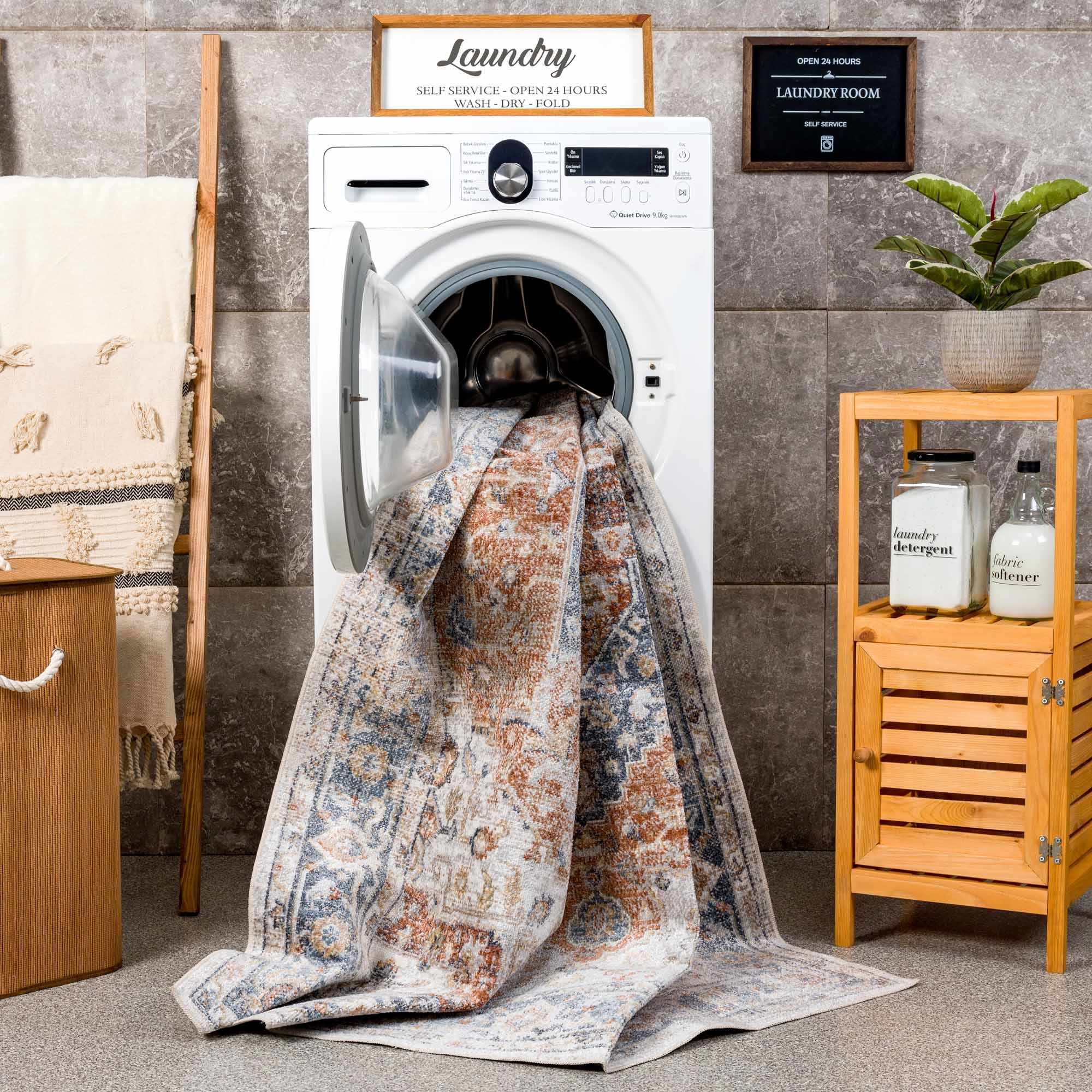 Akram Gray & Orange Washable Area Rug - Decor Addict, LLC