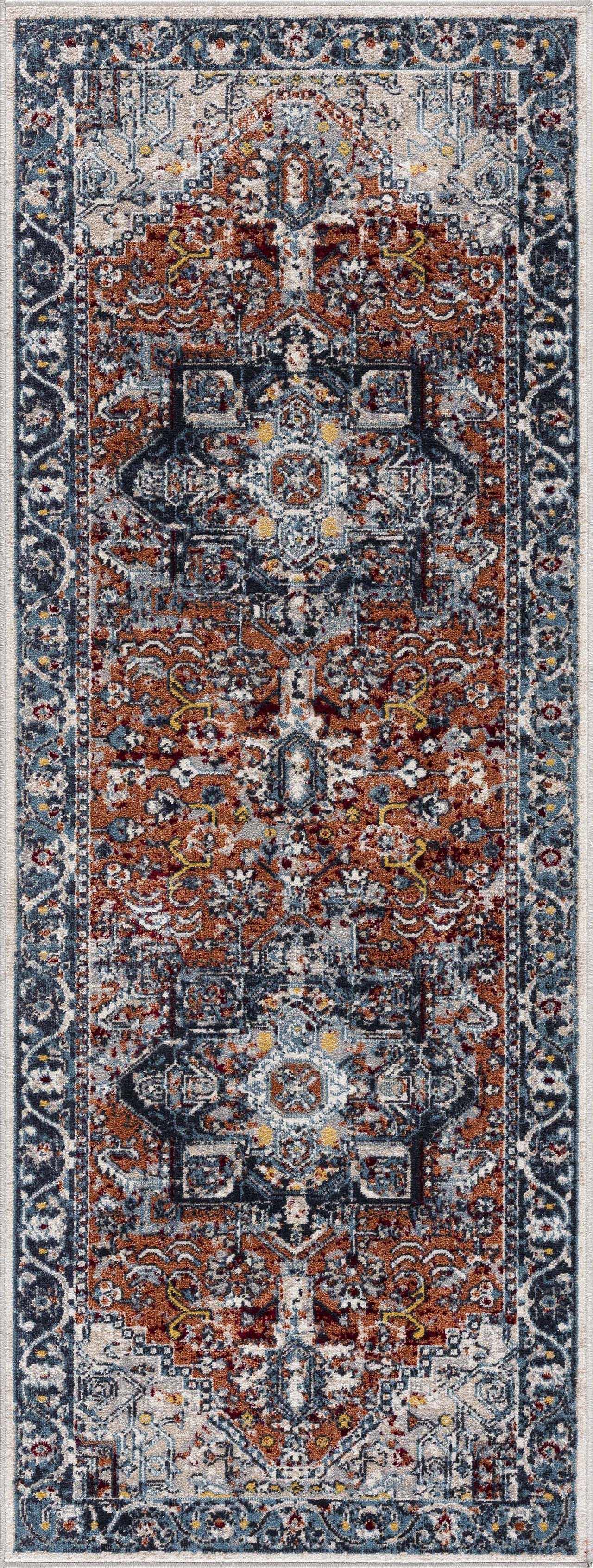 Cabacungan Blue & Rust Washable Area Rug - Decor Addict, LLC