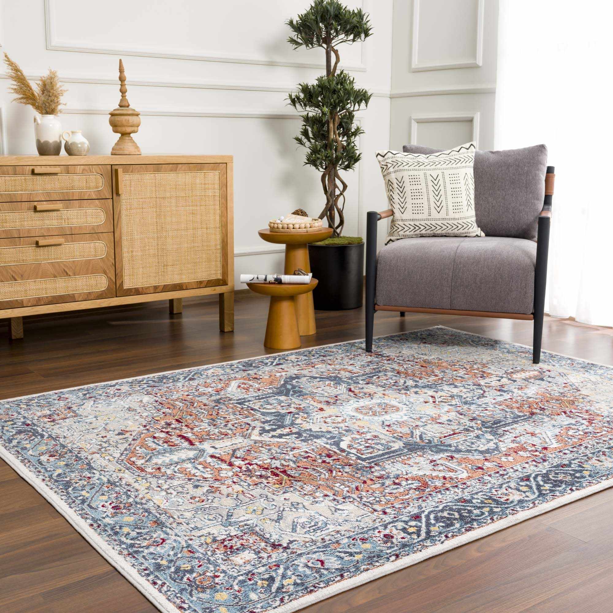 Cabacungan Blue & Rust Washable Area Rug - Decor Addict, LLC