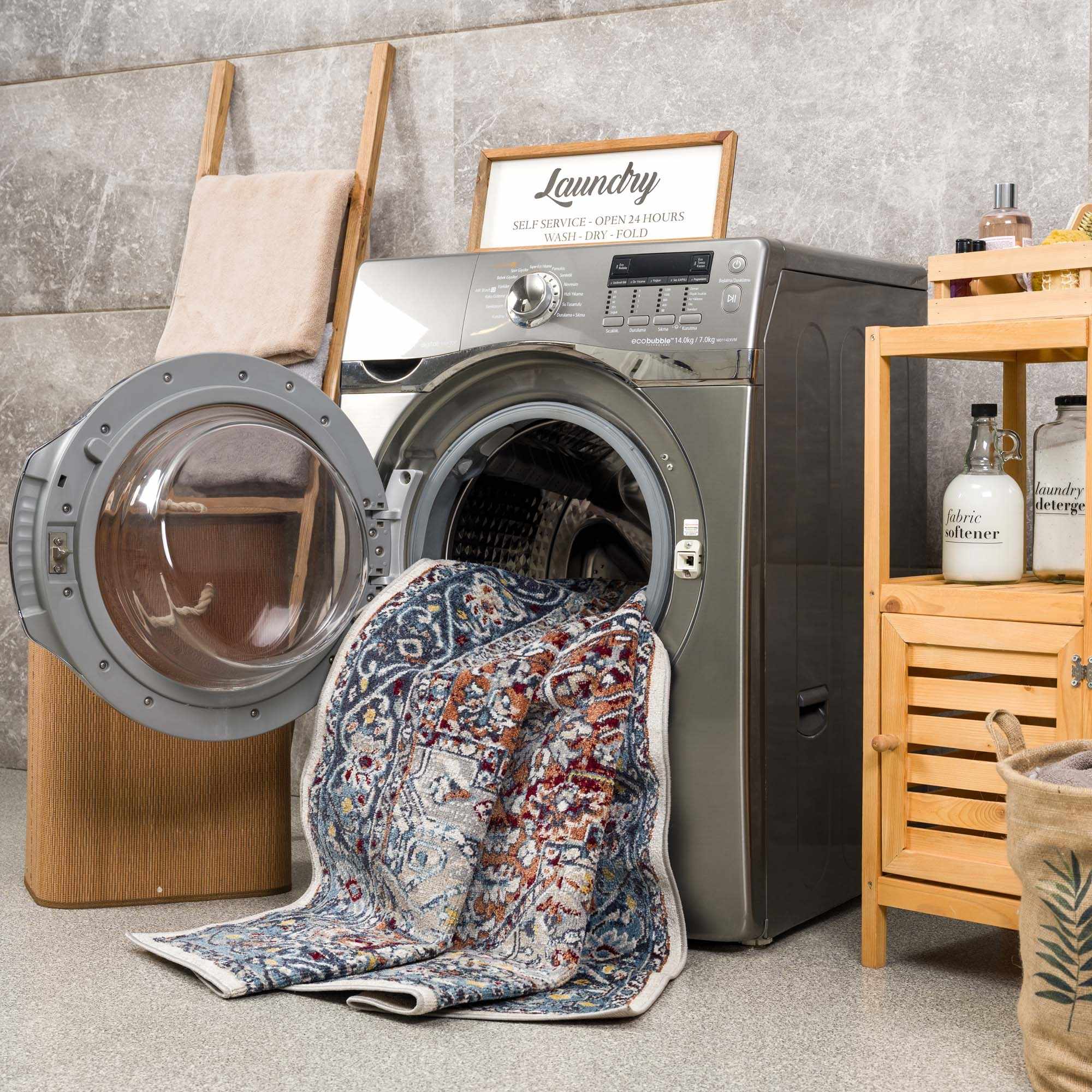 Cabacungan Blue & Rust Washable Area Rug - Decor Addict, LLC