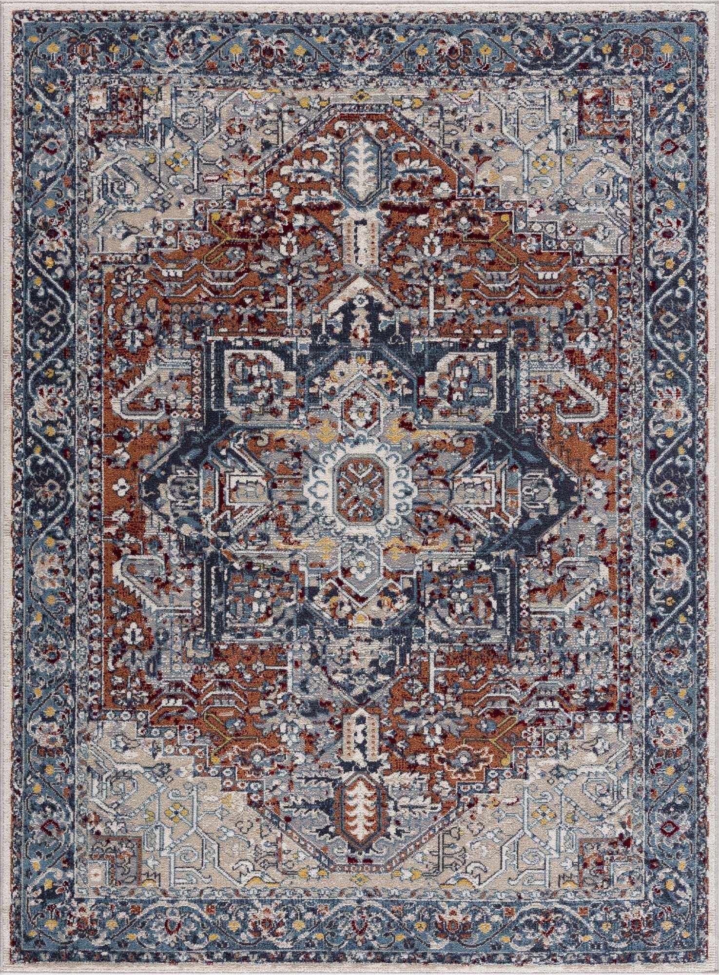 Cabacungan Blue & Rust Washable Area Rug - Decor Addict, LLC