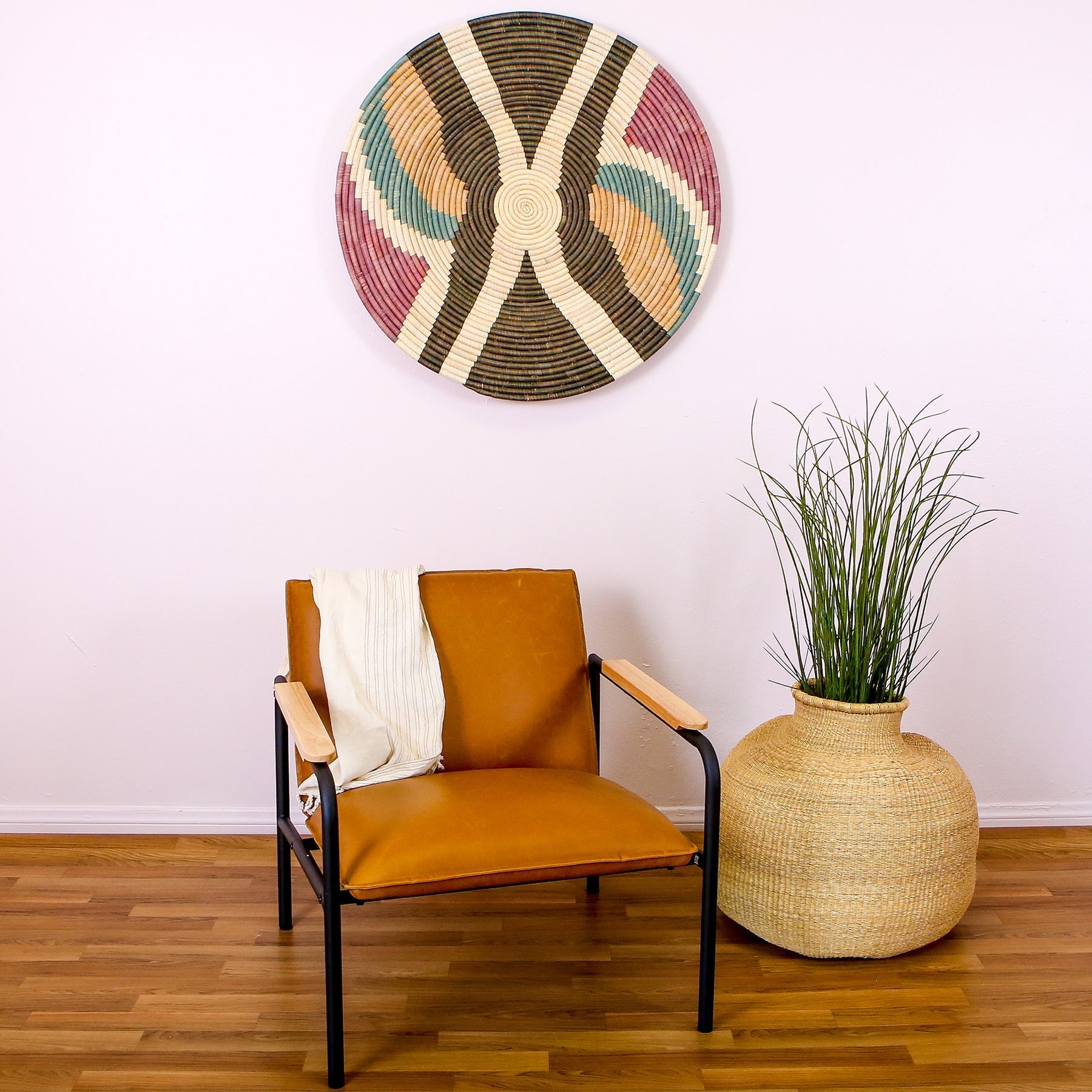 32" Jumbo Lilac & Neutrals Tabia Woven Wall Art Plate - Decor Addict, LLC