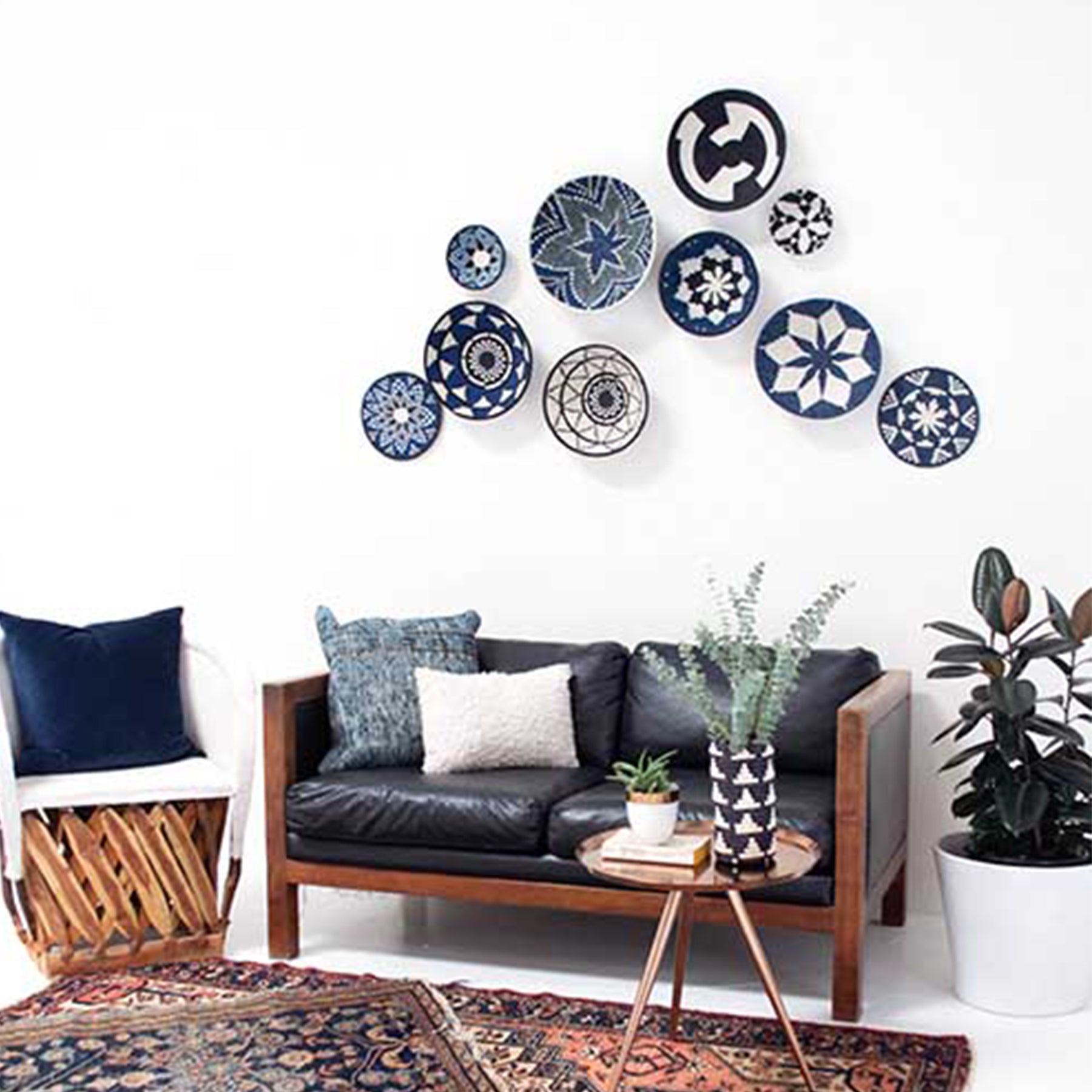 12" Large Black & White Thousand Hills Round Basket - Decor Addict, LLC