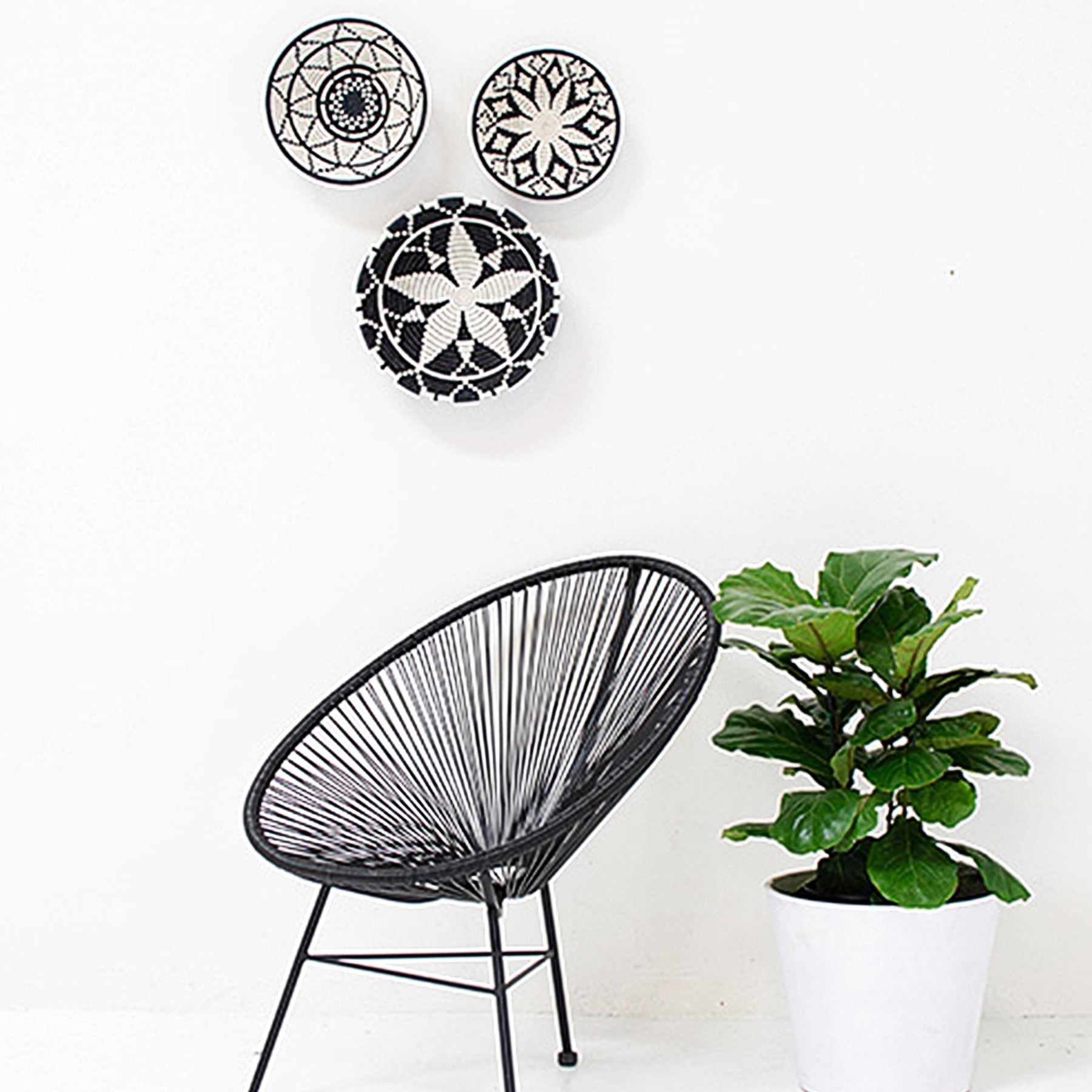 12" Large Black & White Thousand Hills Round Basket - Decor Addict, LLC